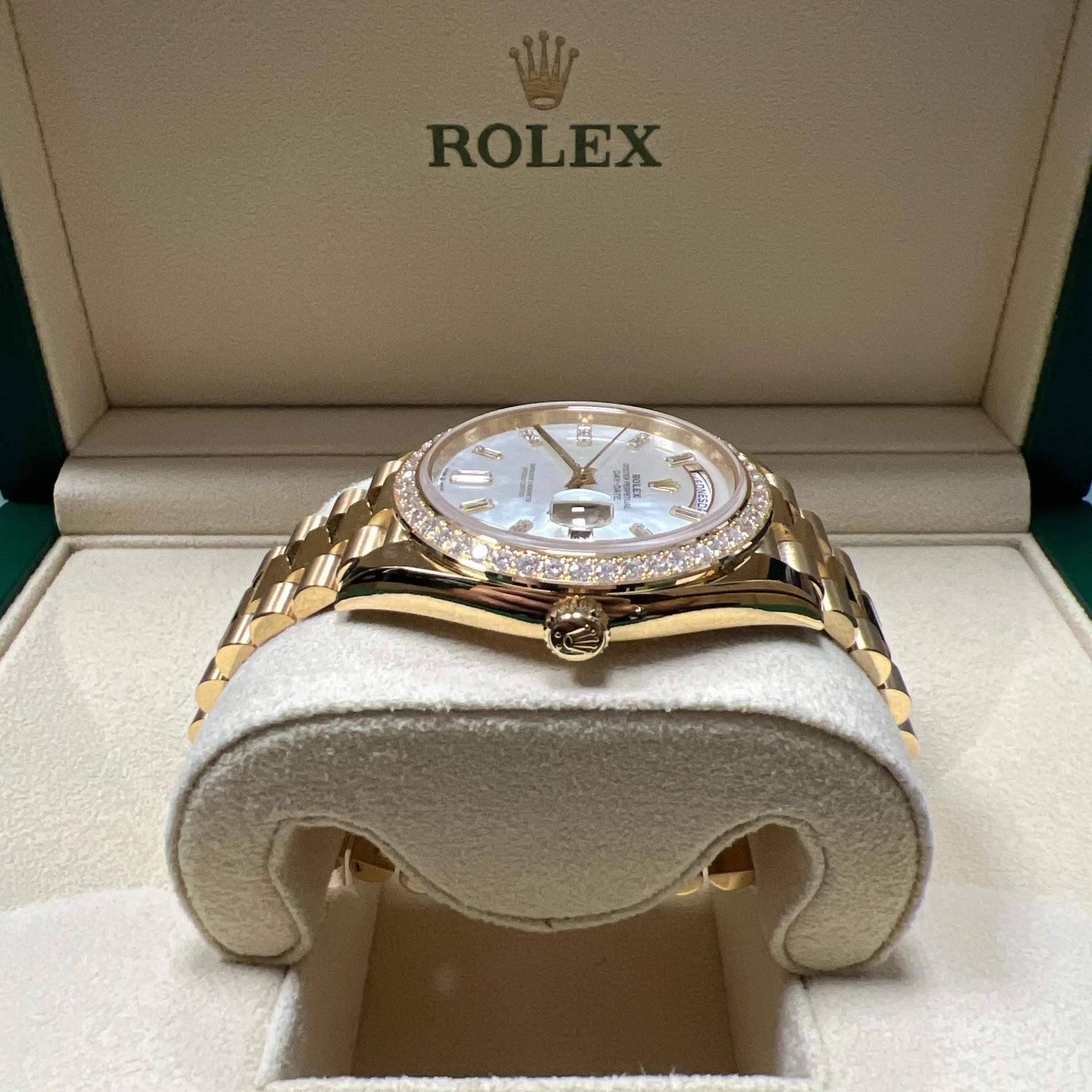 Rolex Day-Date 40mm White Mother-of-Pearl Dial President Watch 228348RBR-0046