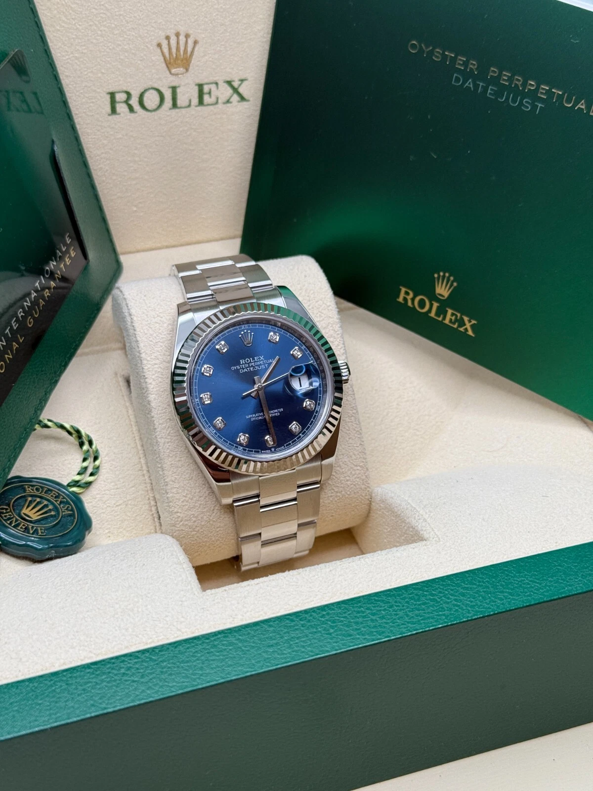 Rolex  Datejust 41mm 126334 Blue Diamond Oyster Stainless Steel Mens Watch