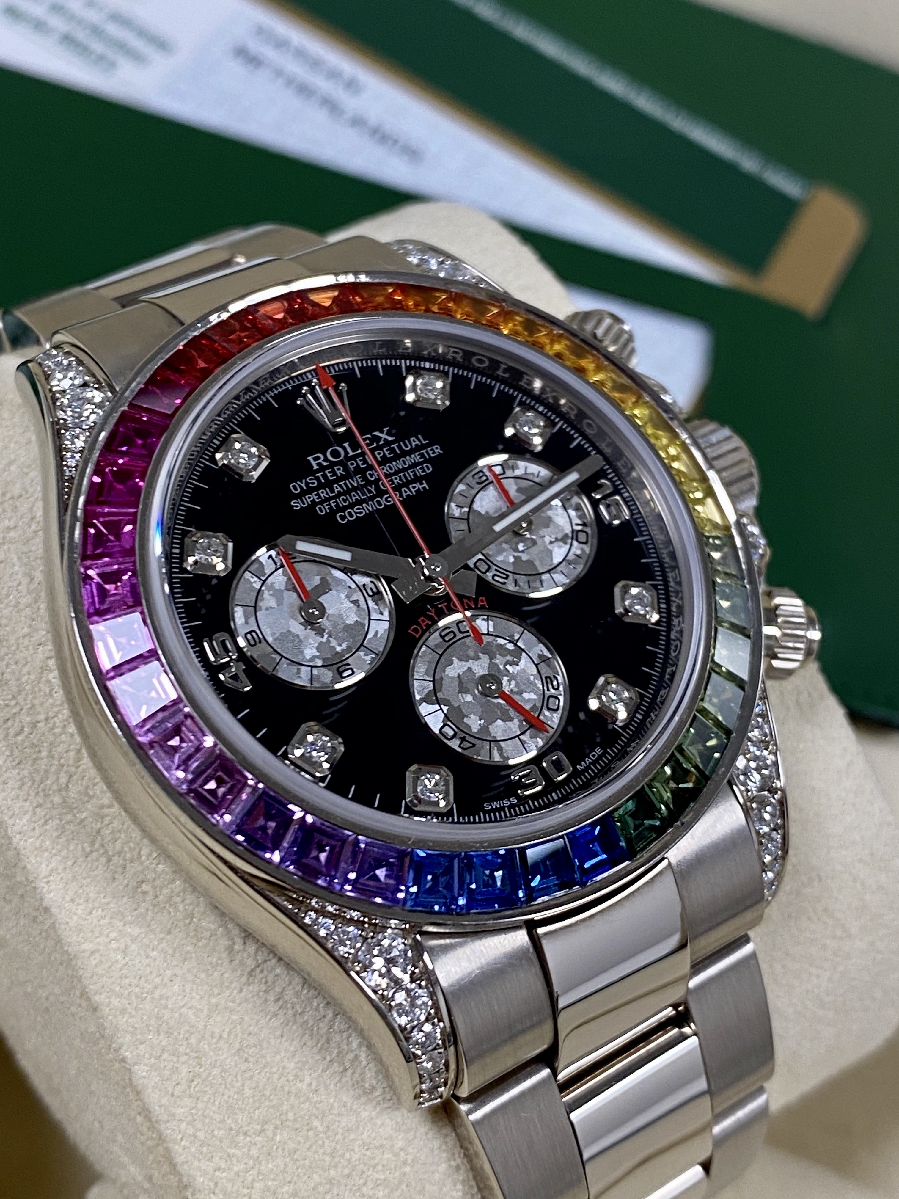 Rolex Daytona Cosmograph Daytona White Gold Rainbow Diamonds 40mm 116599RBOW Box & Papers