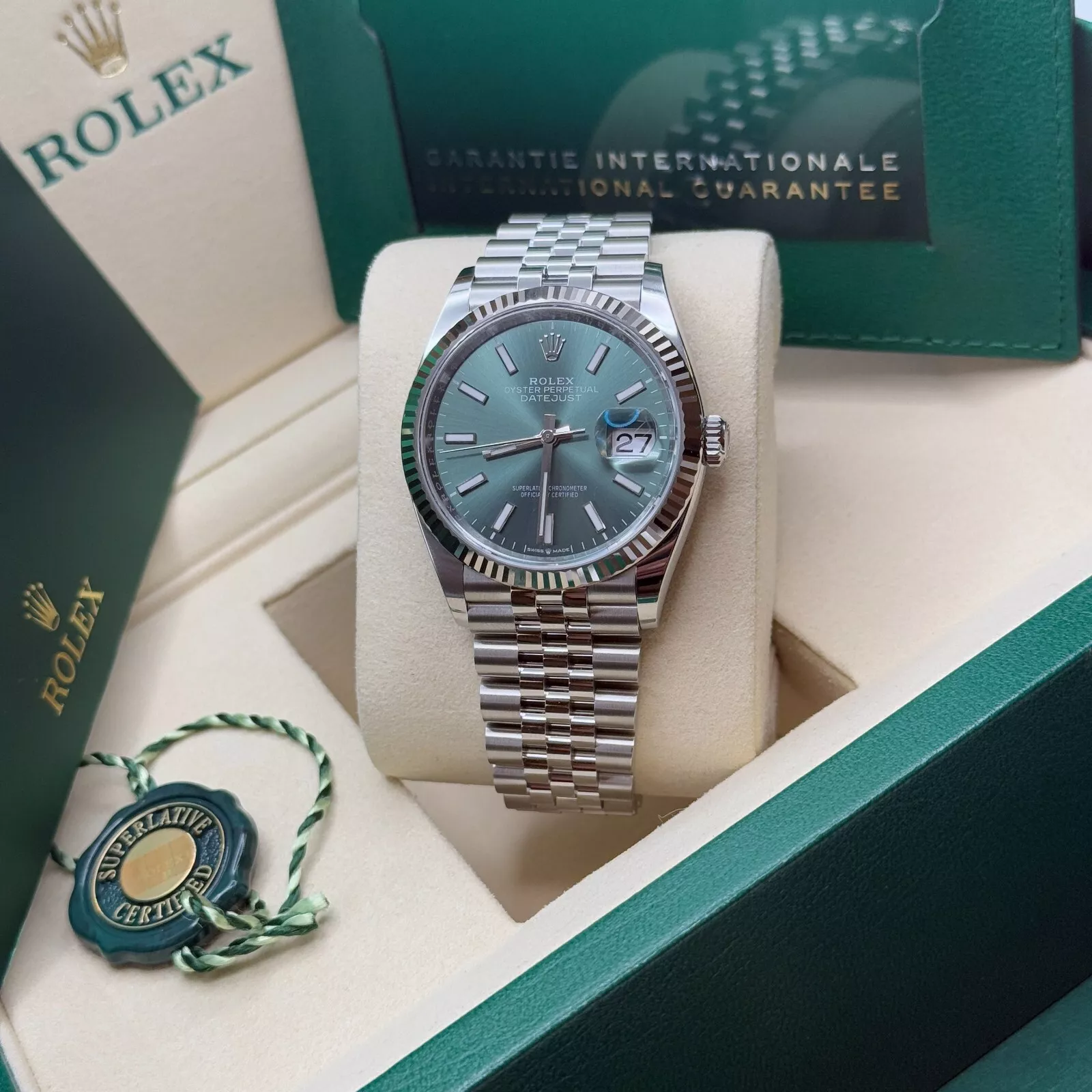 Rolex  Datejust 41mm Mint Green Dial Jubilee Bracelet Watch - 126334