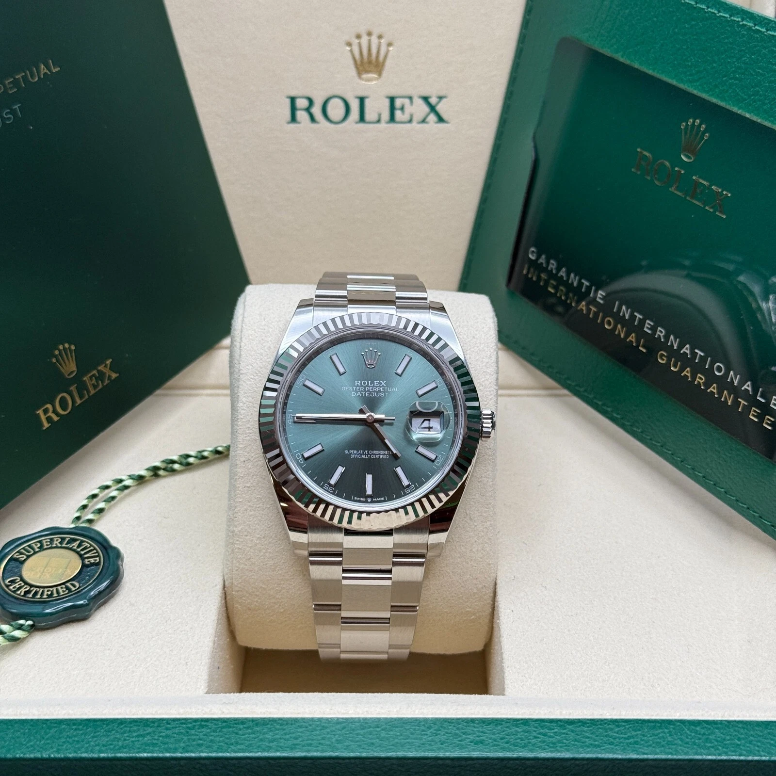 Rolex  Datejust 41mm Mint Green Dial Jubilee Bracelet Watch - 126334