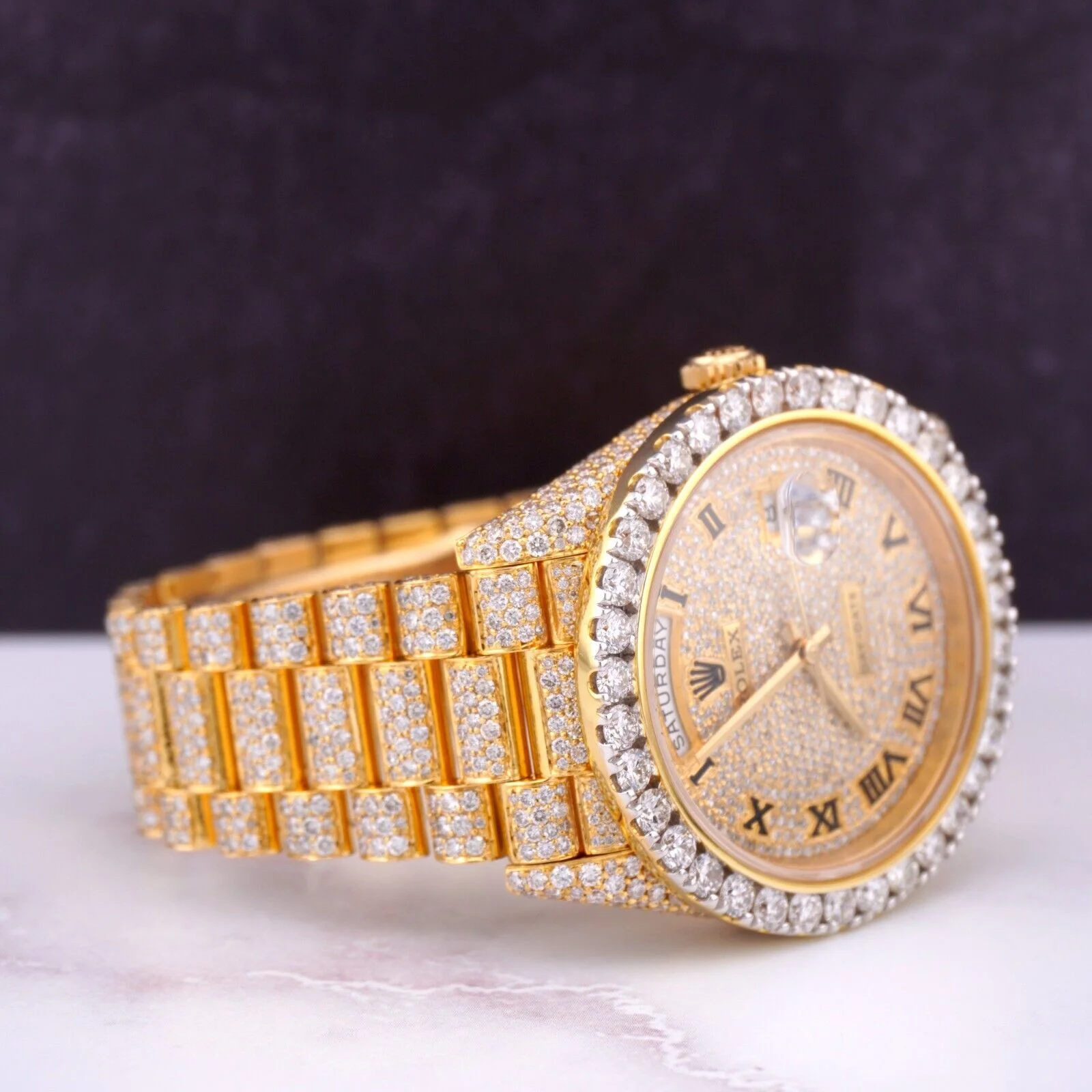 Rolex Day Date 40mm 18k Yellow Gold Iced Out 25ct Genuine Diamonds 228238