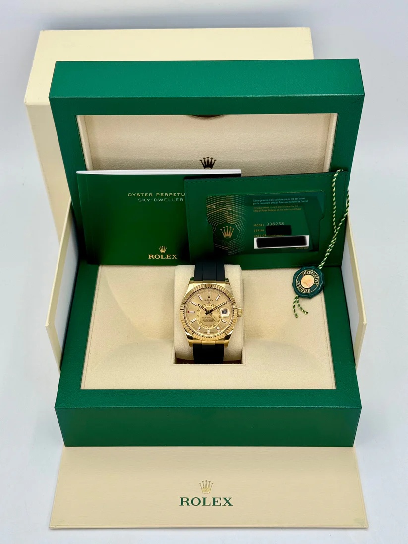 Rolex  Sky-Dweller 42mm 336238-0001 Yellow Gold Champagne Dial Oysterflex
