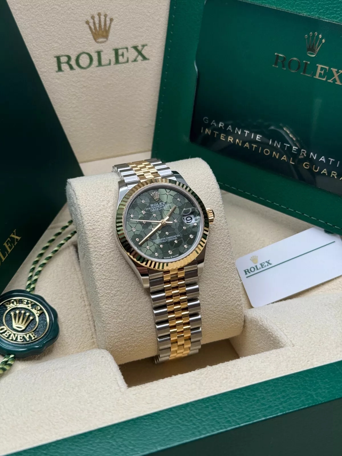 Rolex Datejust m278273-0031/0032 31mm Olive Green Floral Motif Dial Stainless Steel and Yellow Gold Oyster Watch