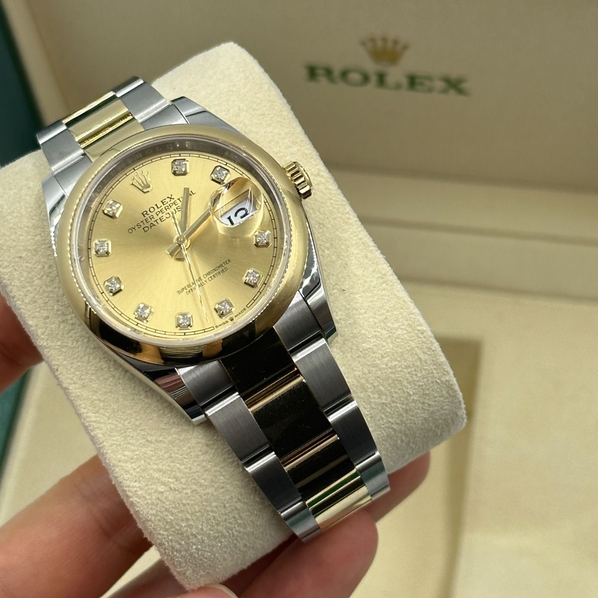 Rolex  Datejust 36mm 126203 Champagne Set with Diamonds Dial Domed Bezel Oyster Bracelet