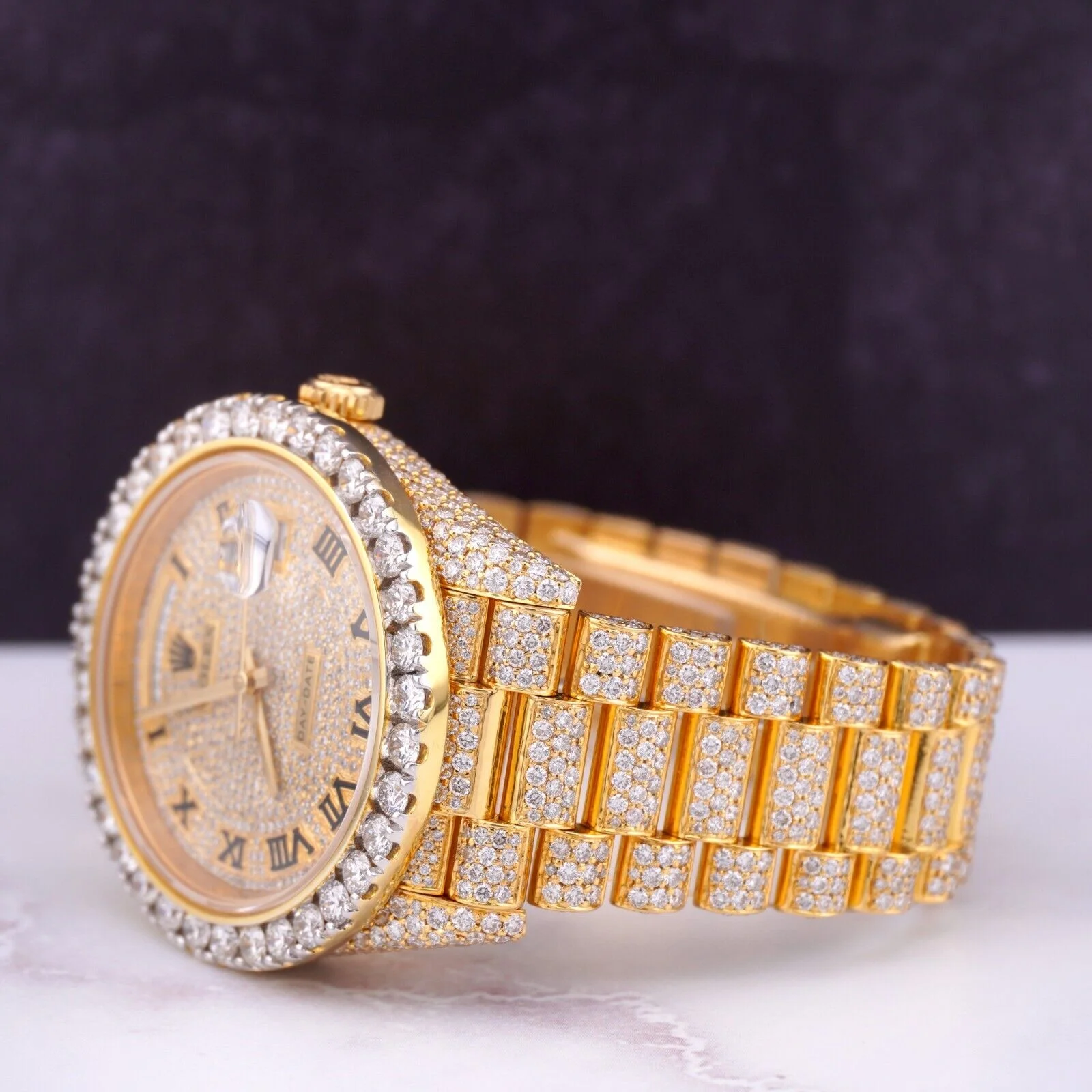 Rolex Day Date 40mm 18k Yellow Gold Iced Out 25ct Genuine Diamonds 228238