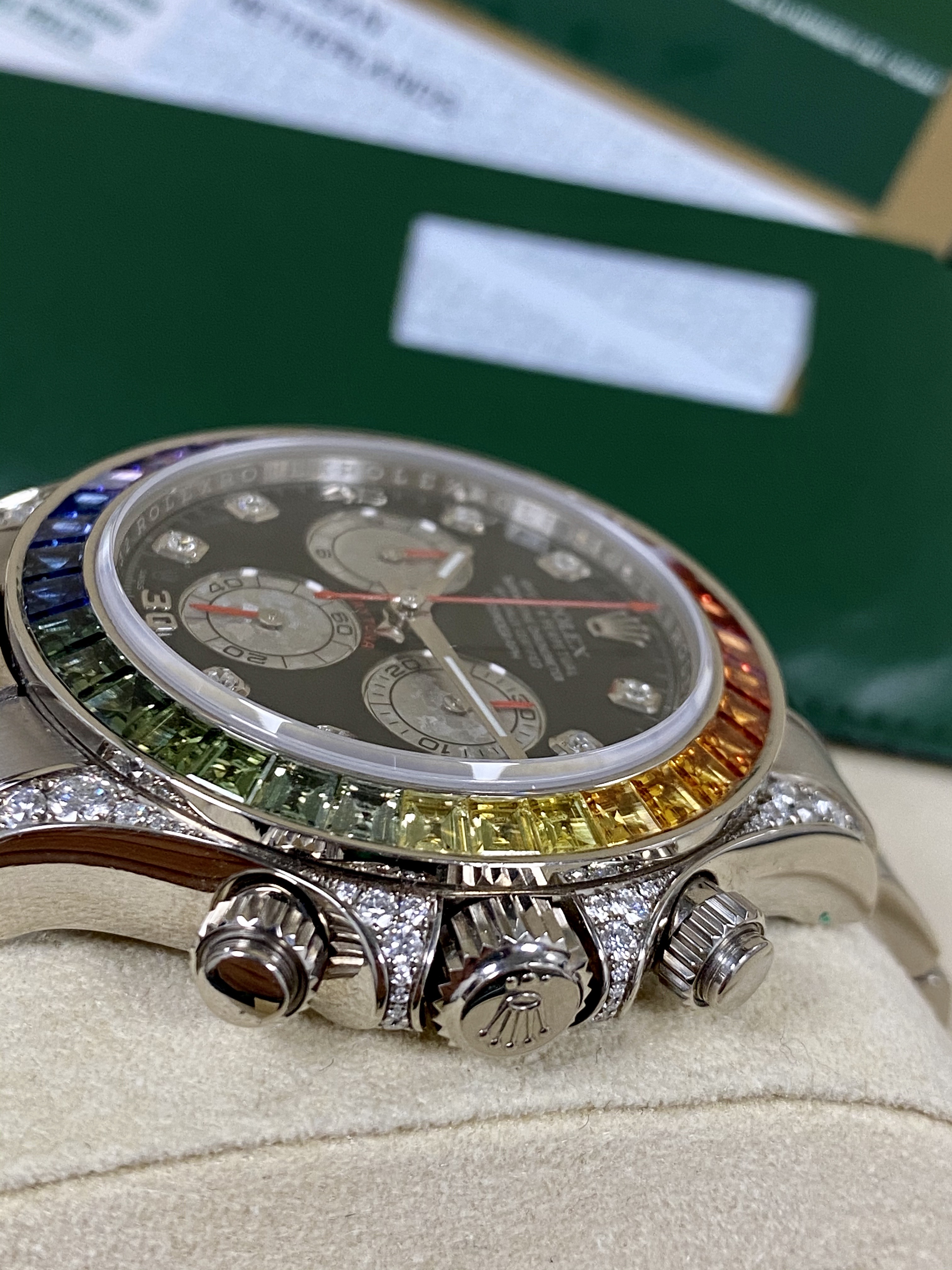 Rolex Daytona Cosmograph Daytona White Gold Rainbow Diamonds 40mm 116599RBOW Box & Papers