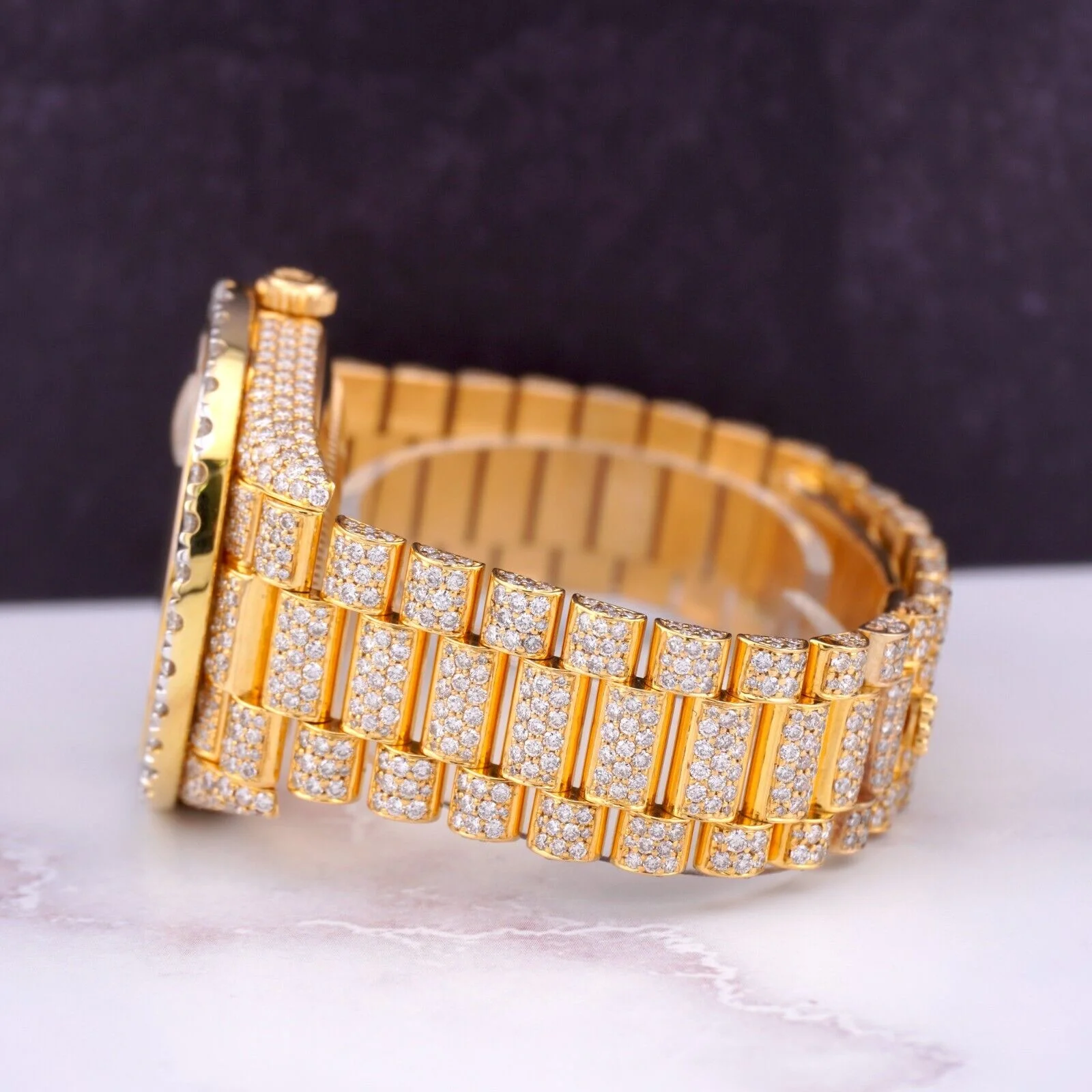 Rolex Day Date 40mm 18k Yellow Gold Iced Out 25ct Genuine Diamonds 228238