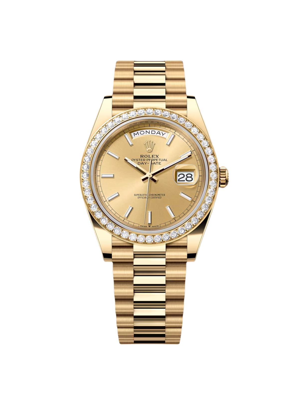 Rolex Day-Date 40mm Champaign Dial and Diamond Bezel Yellow Gold President Bracelet 228348RBR-0008