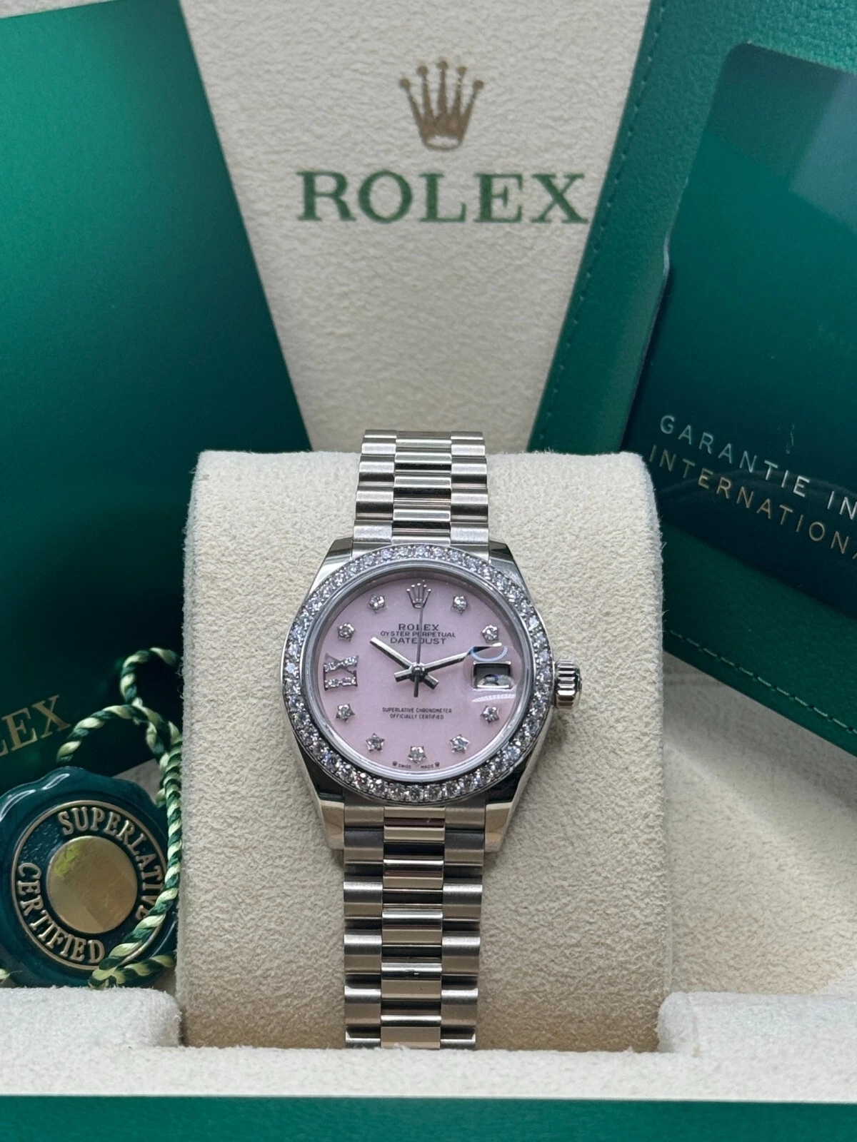 Rolex Lady-Datejust 28mm 279139RBR Pink Opal Diamond Dial and Diamond Bezel White Gold Bracelet