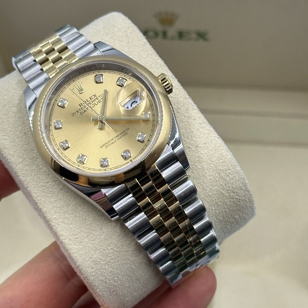 Rolex  Datejust 36mm 126203 Champagne Set with Diamonds Dial Domed Bezel Oyster Bracelet