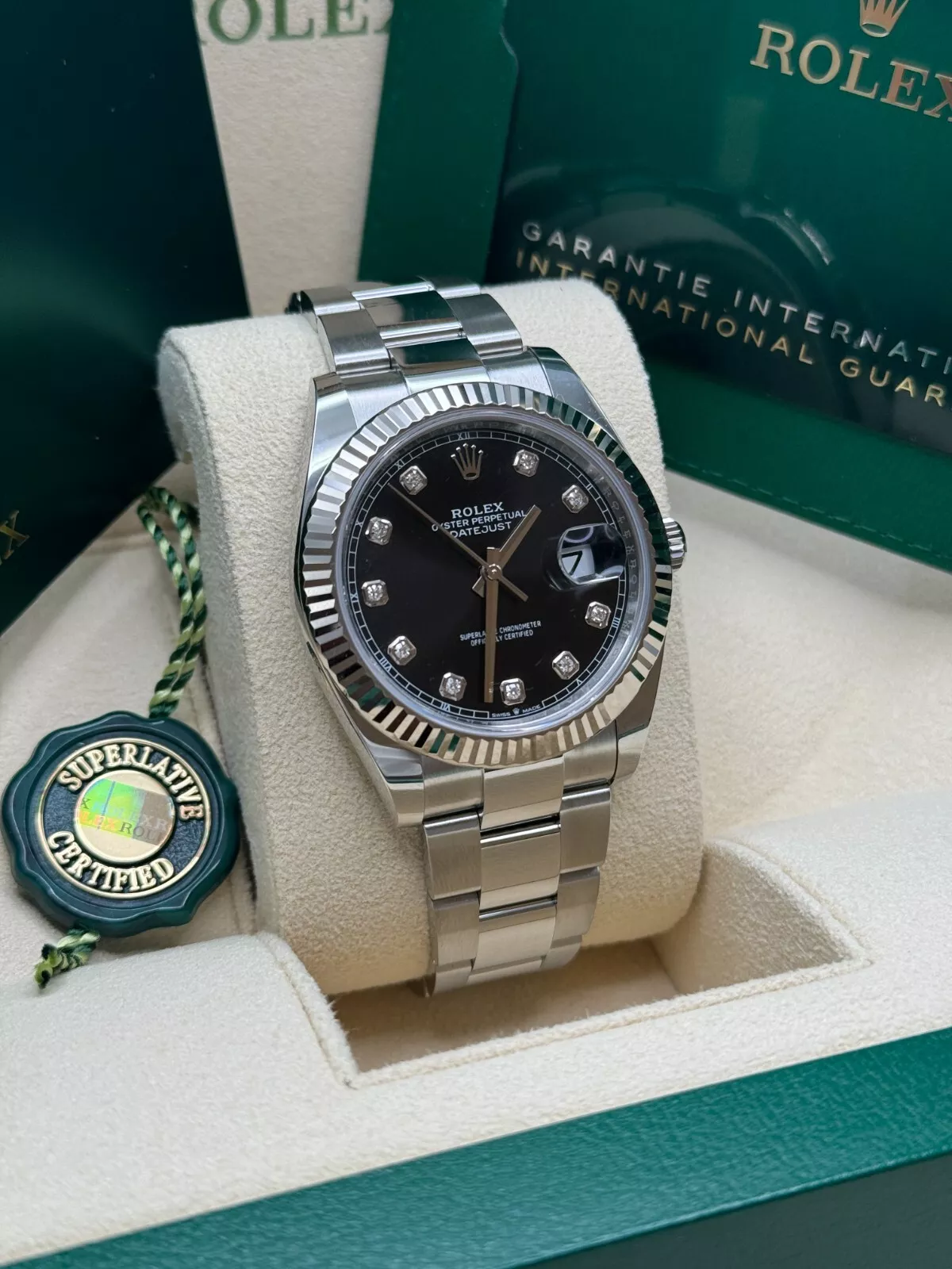 Rolex  Datejust 41mm 126334 Black Diamond Oyster Stainless Steel Mens Watch