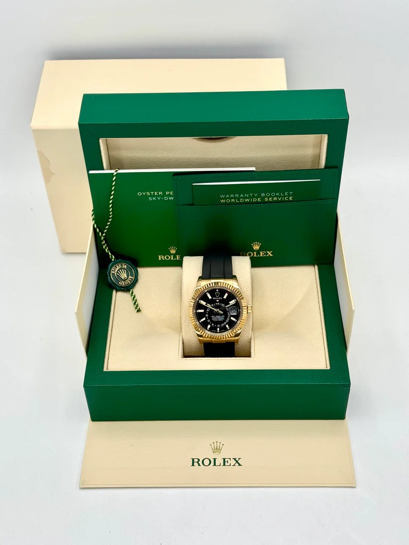 Rolex  Sky-Dweller 42mm 336238-0002 Yellow Gold Black Dial Oysterflex