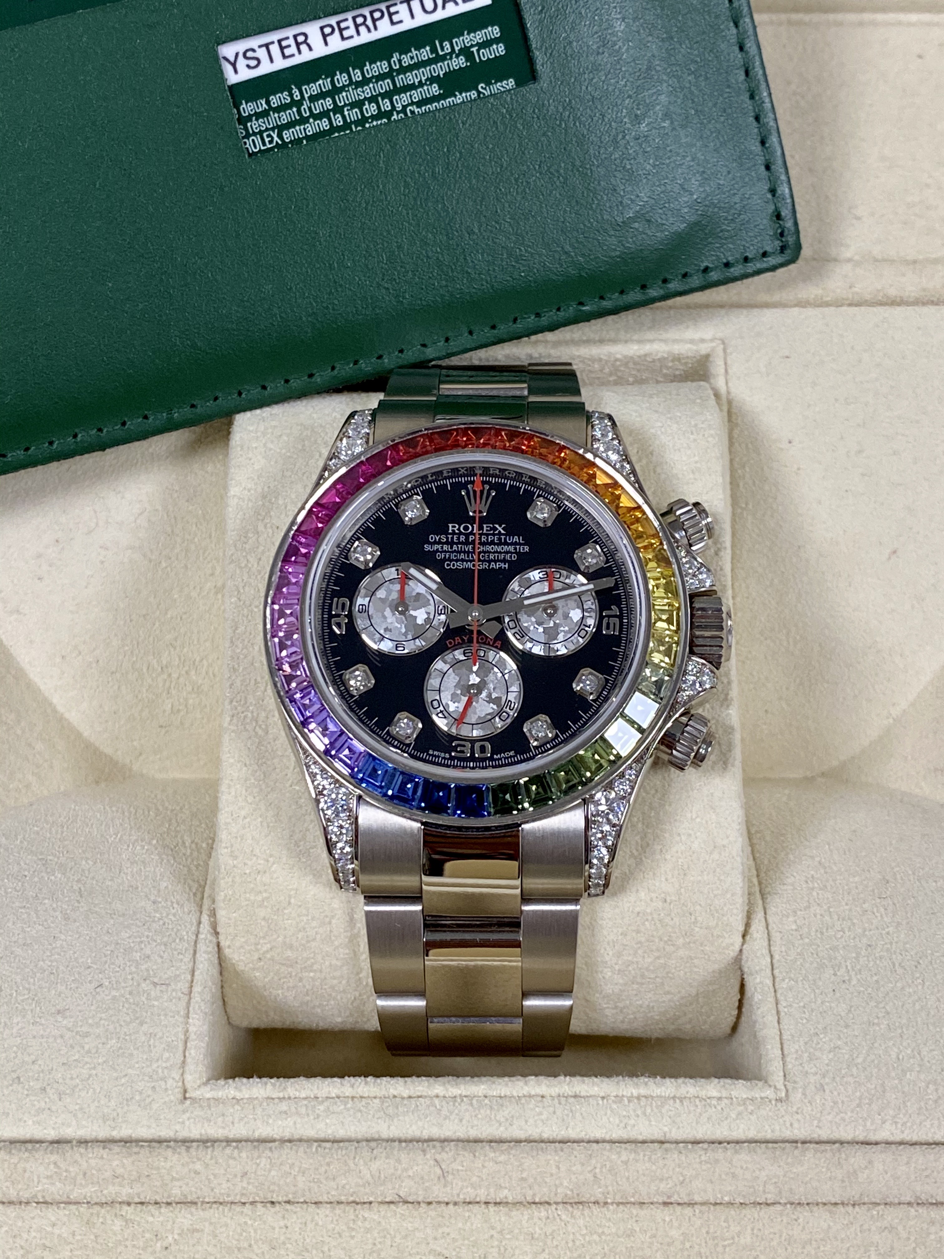 Rolex Daytona Cosmograph Daytona White Gold Rainbow Diamonds 40mm 116599RBOW Box & Papers