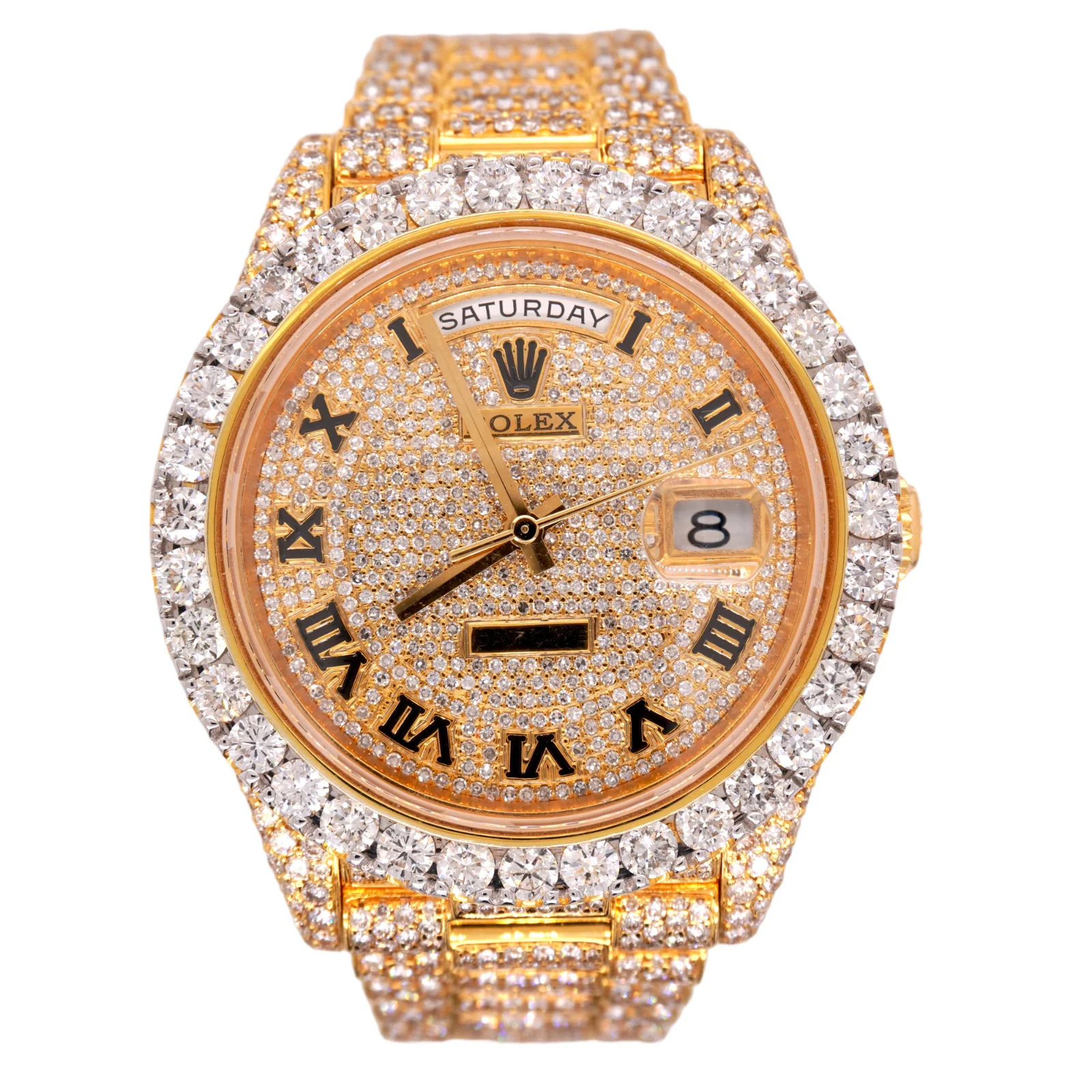 Rolex Day Date 40mm 18k Yellow Gold Iced Out 25ct Genuine Diamonds 228238