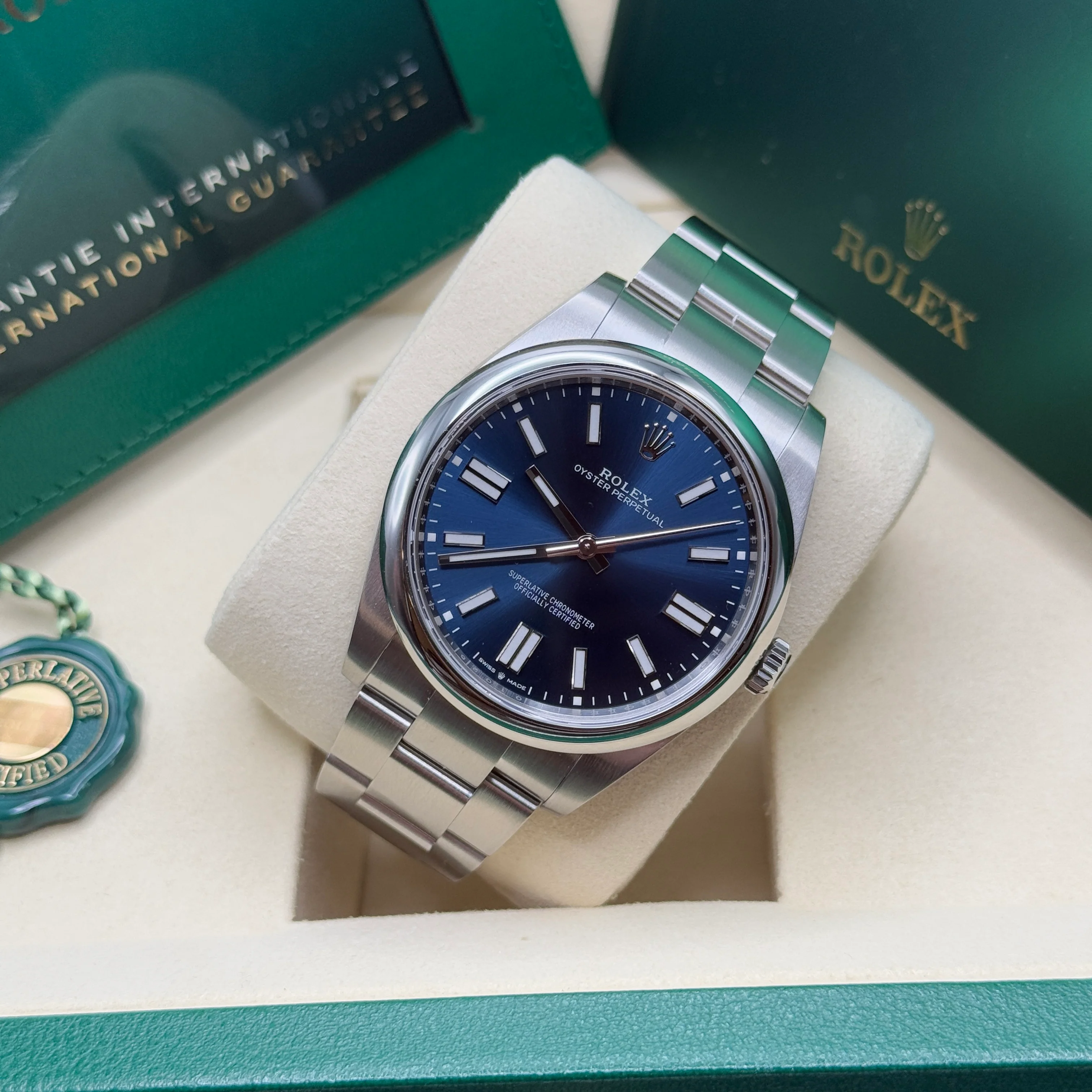 Rolex Oyster Perpetual 41mm 124300-0003 Oyster Perpetual Stainless Steel Blue Index Dial Watch