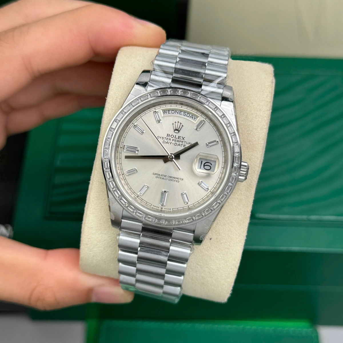 Rolex Day-Date 40mm 228396TBR-0011 Silver Diamonds Dial
