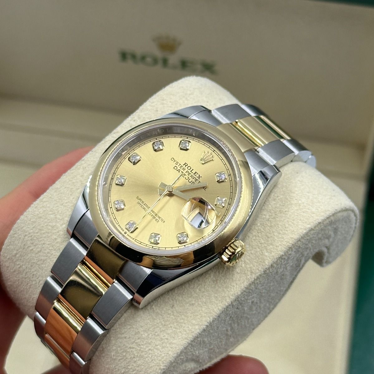 Rolex  Datejust 36mm 126203 Champagne Set with Diamonds Dial Domed Bezel Oyster Bracelet