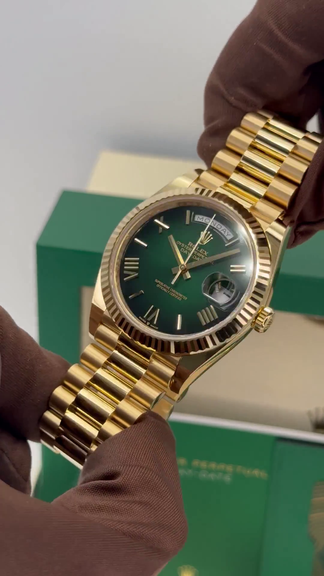 Rolex  Yellow Gold President Day Date 40mm Green Roman Ombre Dial - 228238