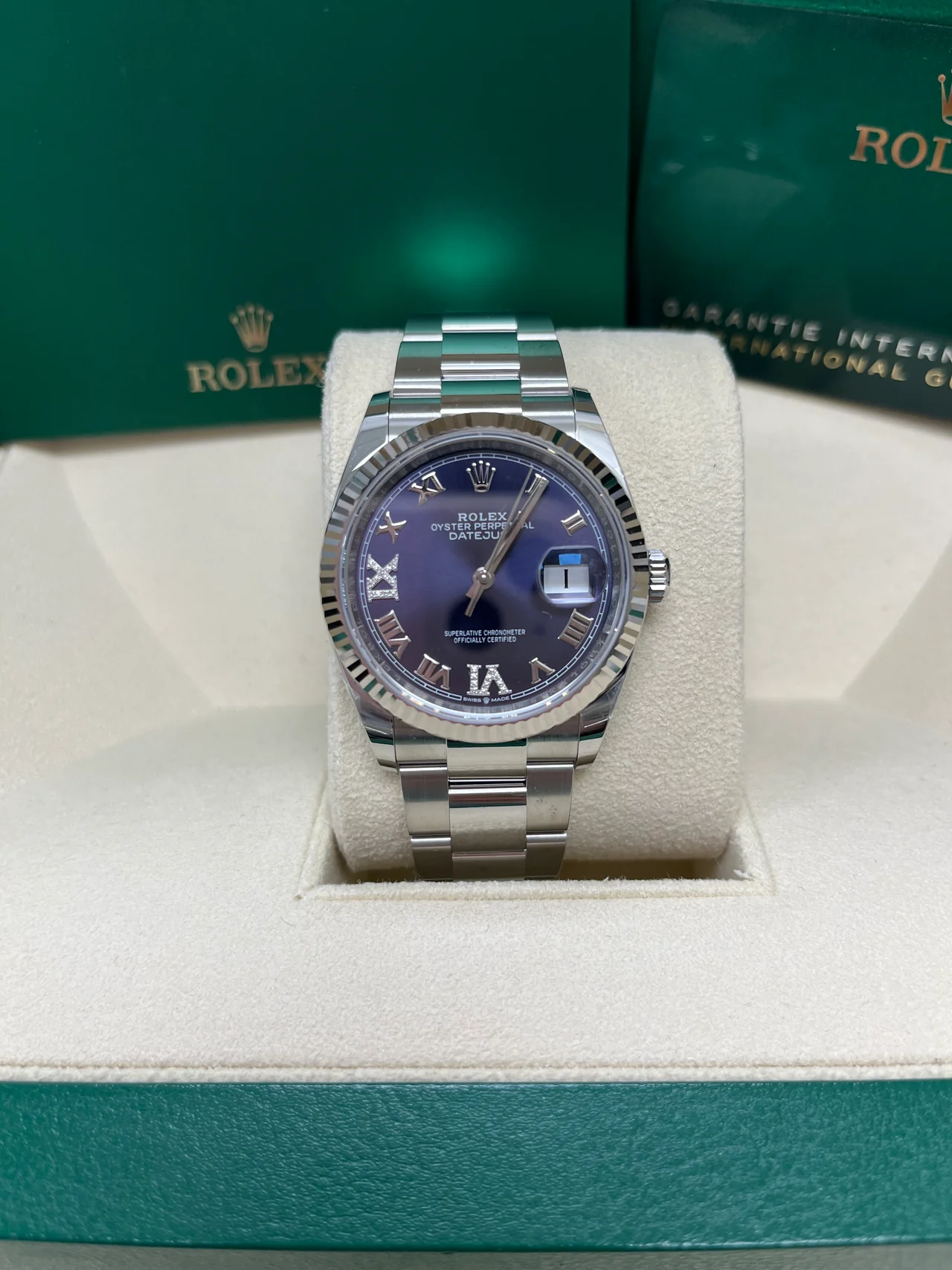 Rolex  Datejust 36mm 126234 Datejust Aubergine Purple Diamond Roman Oyster Stainless Steel