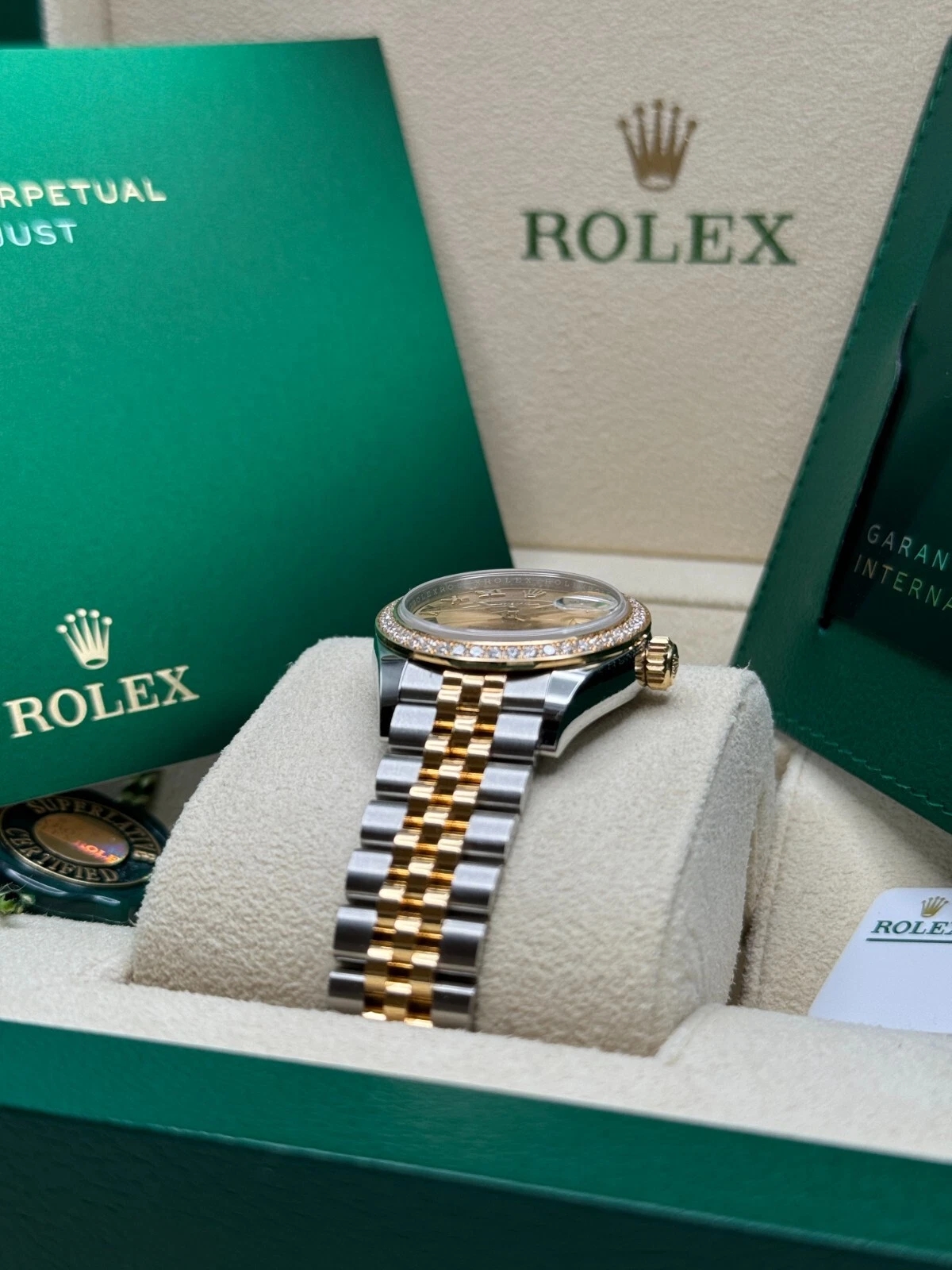 Rolex Lady-Datejust 28mm 279383RBR Champagne Roman Dial Yellow Rolesor Oyster Bracelet