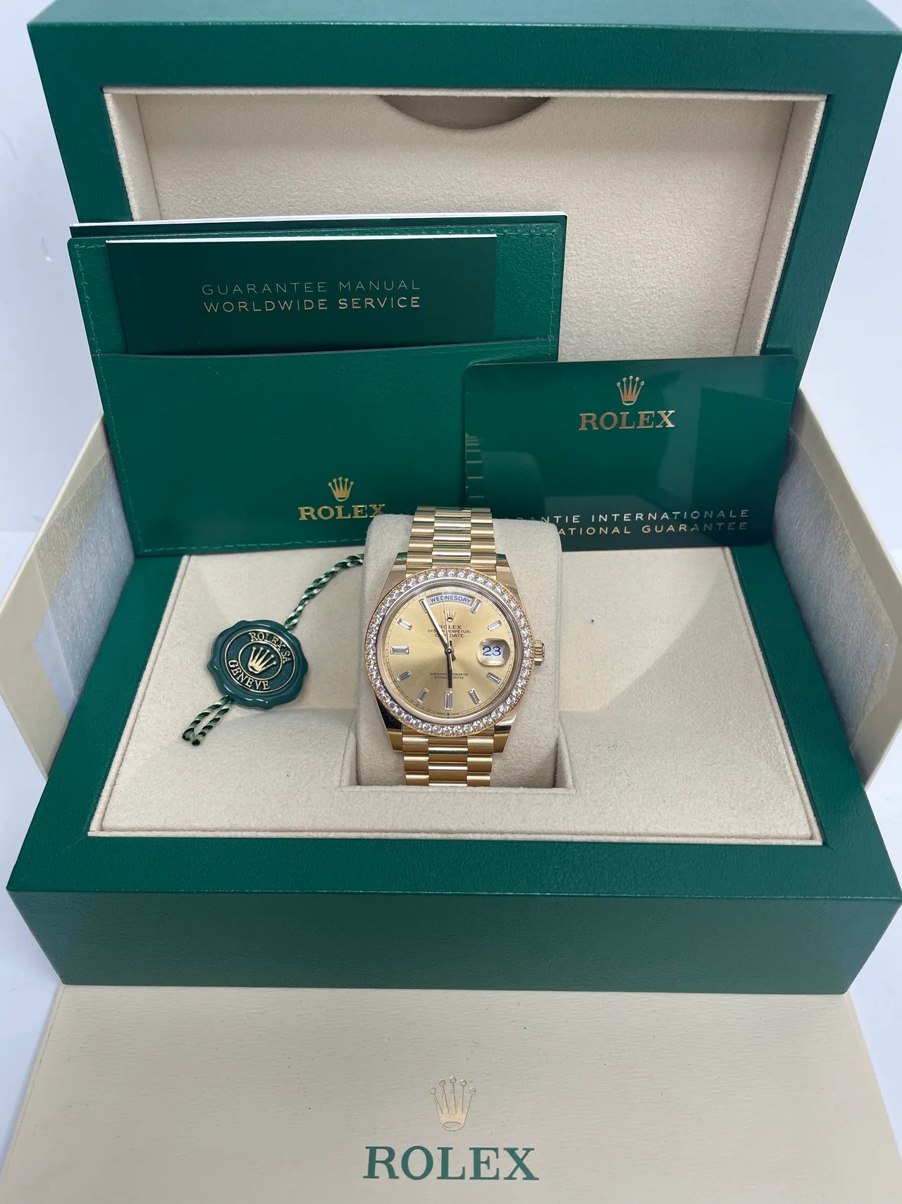 Rolex Day-Date 40mm Champagne Diamond Dial and Bezel Yellow Gold President Bracelet 228348RBR-0002