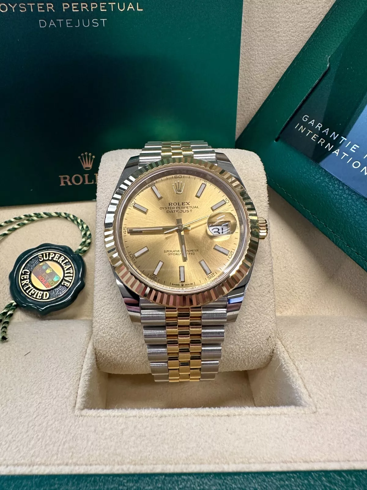 Rolex  Datejust 41mm 126333 Champagne Index Jubilee Steel and Yellow Gold Mens Watch