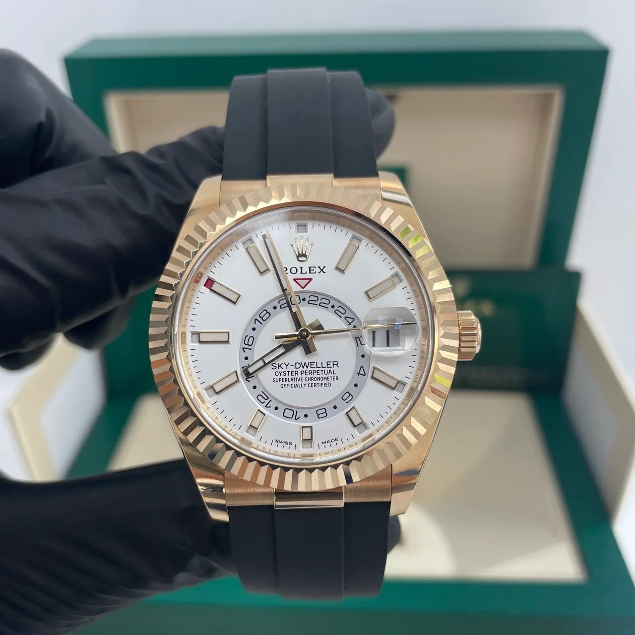 Rolex  Sky-Dweller 42mm 336238-0003 Yellow Gold White Dial Oysterflex