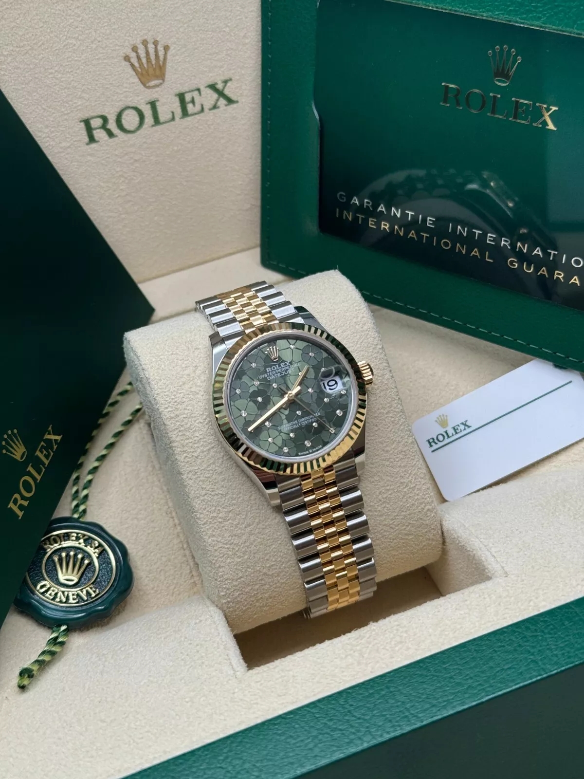 Rolex Datejust m278273-0031/0032 31mm Olive Green Floral Motif Dial Stainless Steel and Yellow Gold Oyster Watch