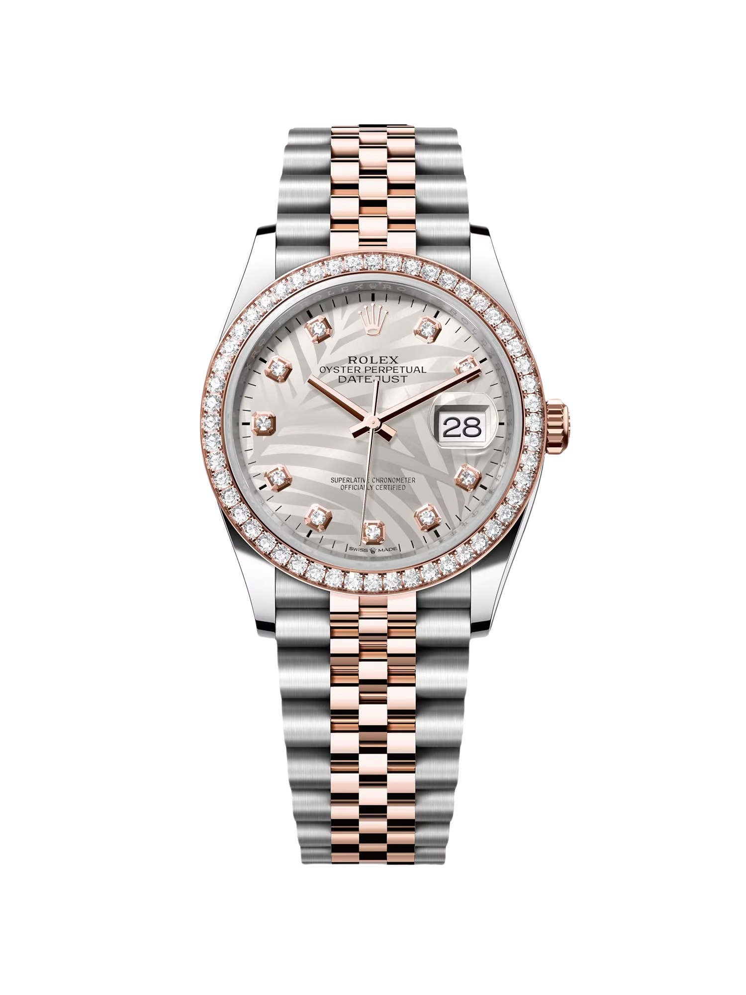 Rolex  Datejust 36mm 126281 Silver Palm Motif Diamond Dial Oyster Bracelet