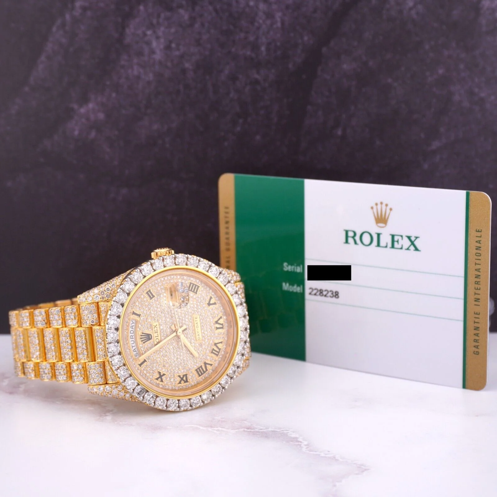 Rolex Day Date 40mm 18k Yellow Gold Iced Out 25ct Genuine Diamonds 228238