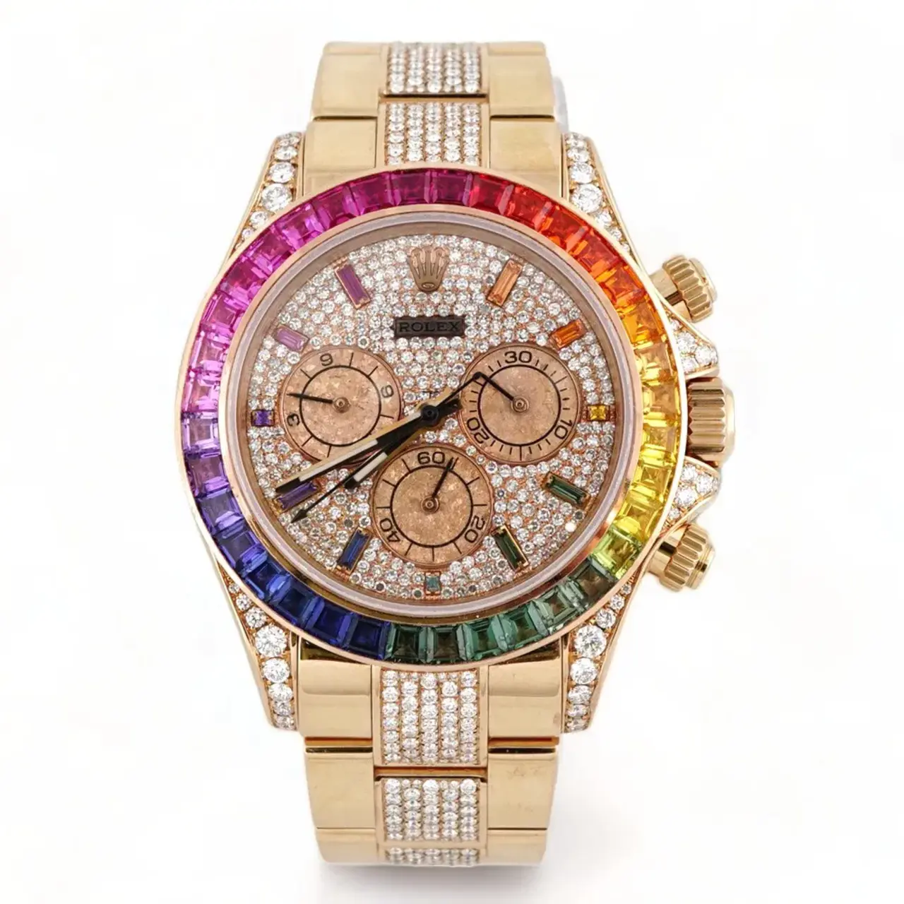 Diamond Rolex Cosmograph Daytona 116505 Custom Rainbow Diamond 18K Rose Gold 40mm