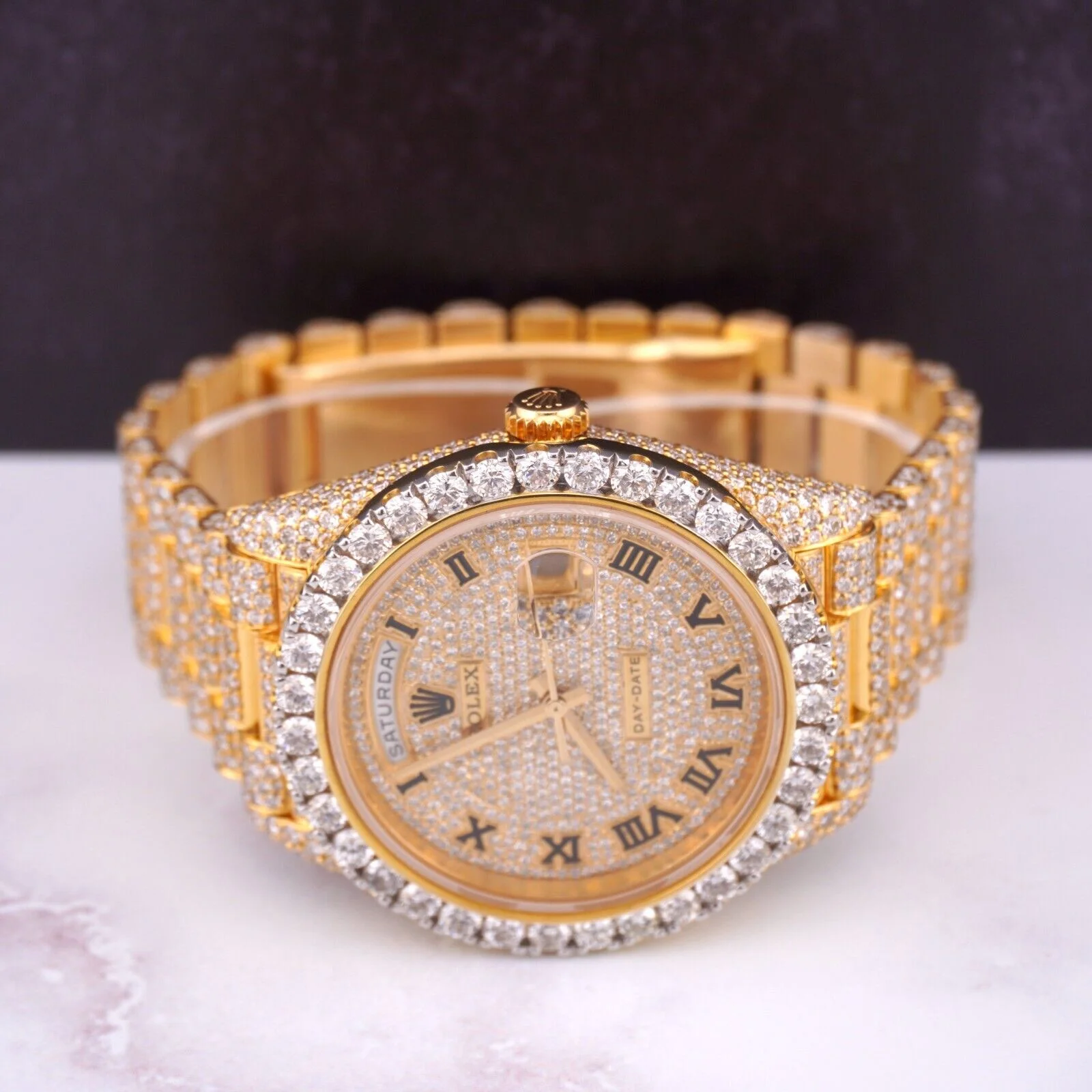 Rolex Day Date 40mm 18k Yellow Gold Iced Out 25ct Genuine Diamonds 228238