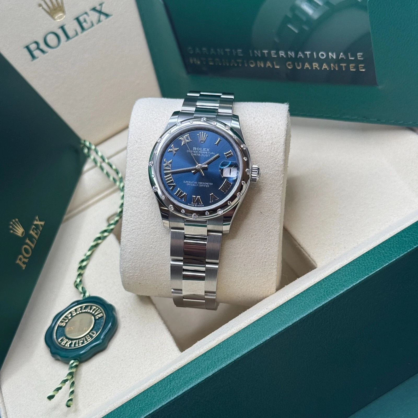 Rolex Datejust m278344-0035/0036 Bright Blue Dial 31mm Domed Diamond Oyster Watch