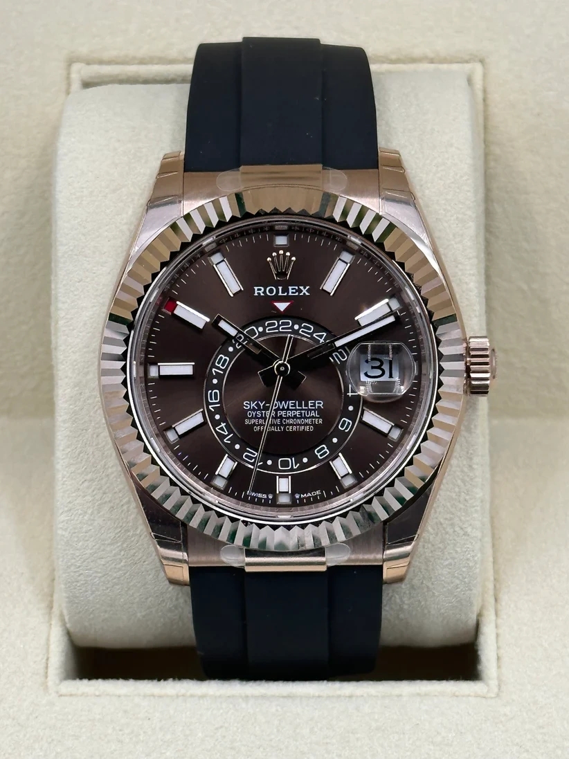 Rolex  Sky-Dweller 42mm Rose Gold Chocolate Dial Oysterflex - 336235