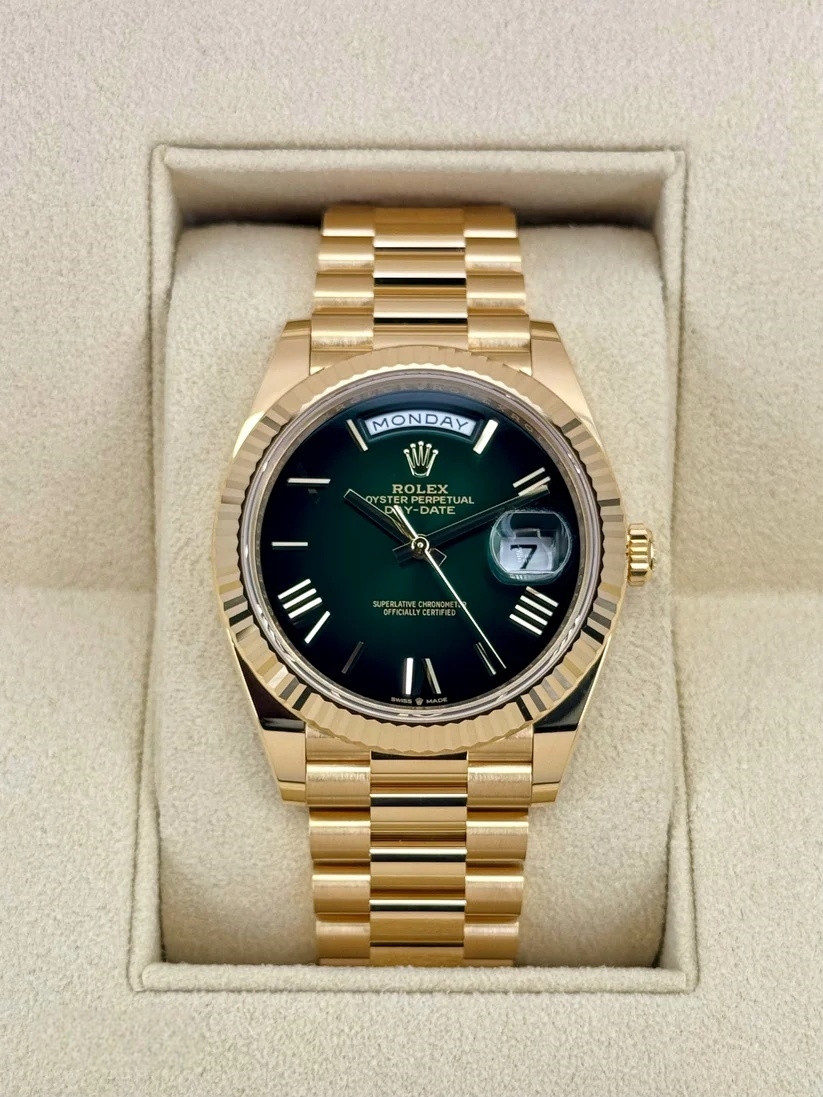 Rolex  Yellow Gold President Day Date 40mm Green Roman Ombre Dial - 228238