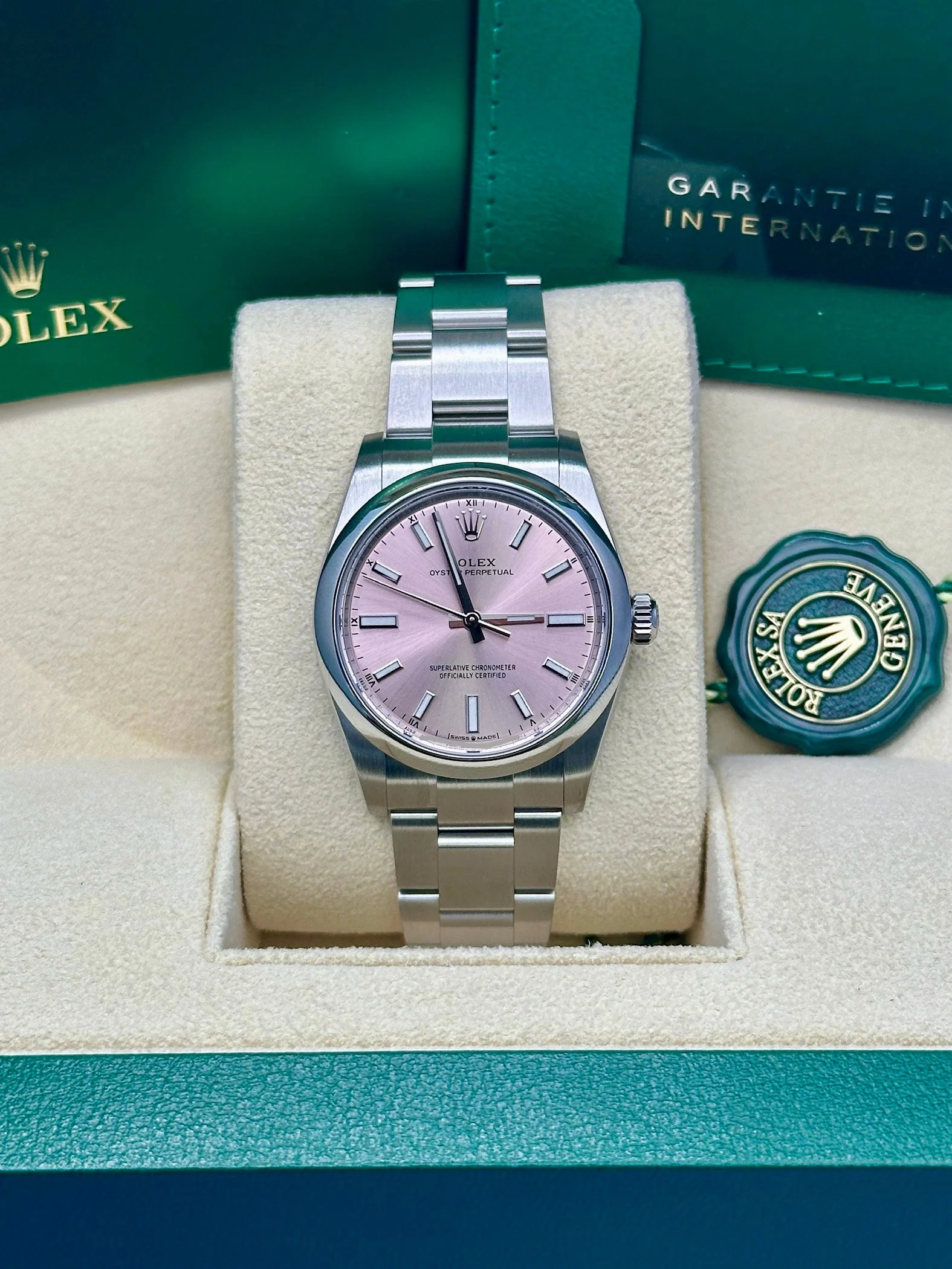 Rolex Oyster Perpetual 34mm 124200-0009 Pink Dial Oyster Stainless Steel Bracelet Watch