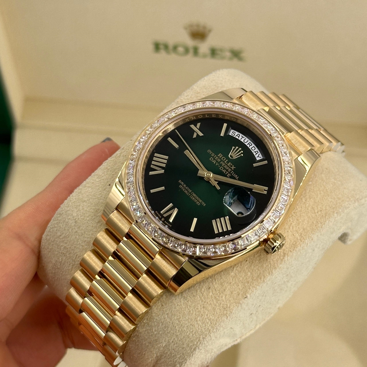 Rolex Day-Date 40mm 228398TBR-0042 Green Ombré Dial President Watch