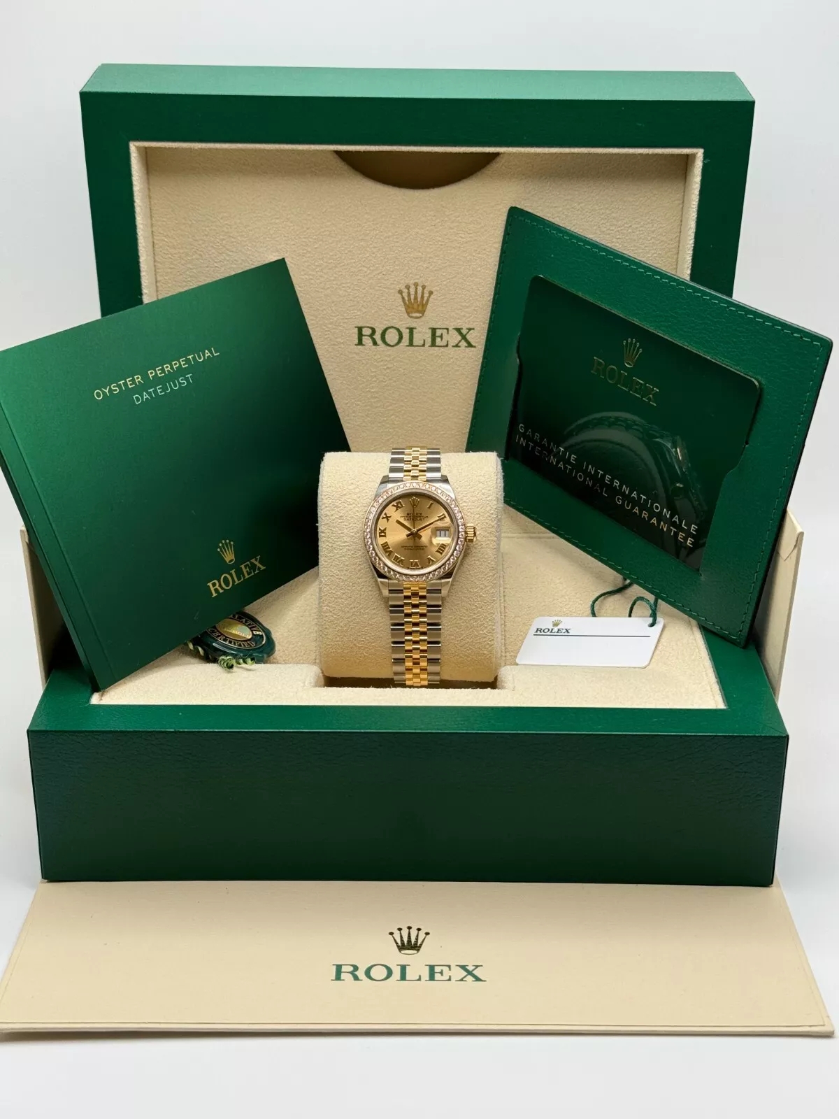Rolex Lady-Datejust 28mm 279383RBR Champagne Roman Dial Yellow Rolesor Oyster Bracelet