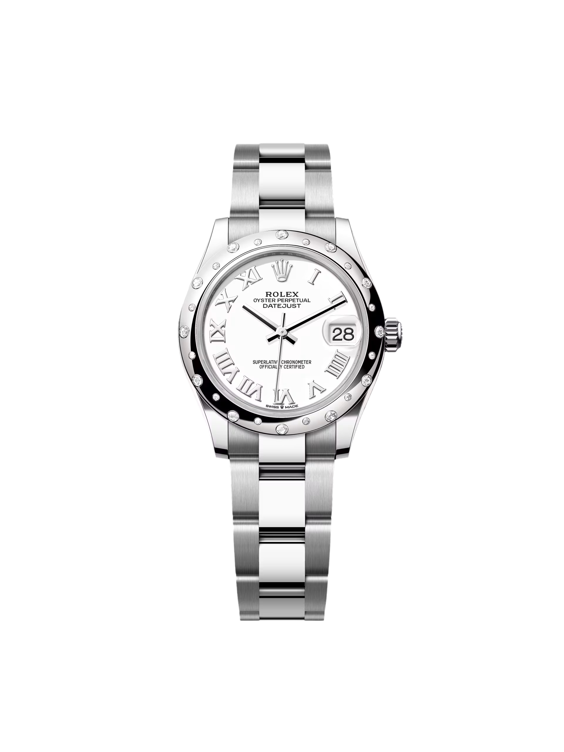 Rolex Datejust m278344 White Dial 31mm Domed Diamond Oyster Watch