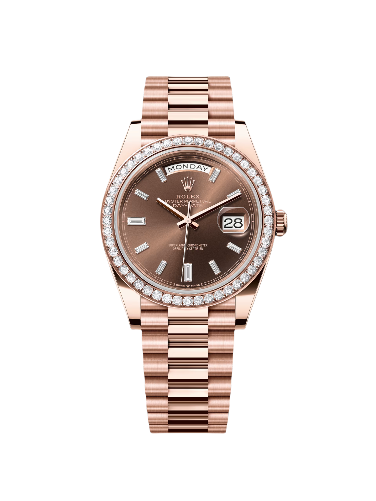 Rolex  Day-Date 40mm Chocolate Baguette Diamond Dial Diamond Bezel Dial Watch 228345RBR