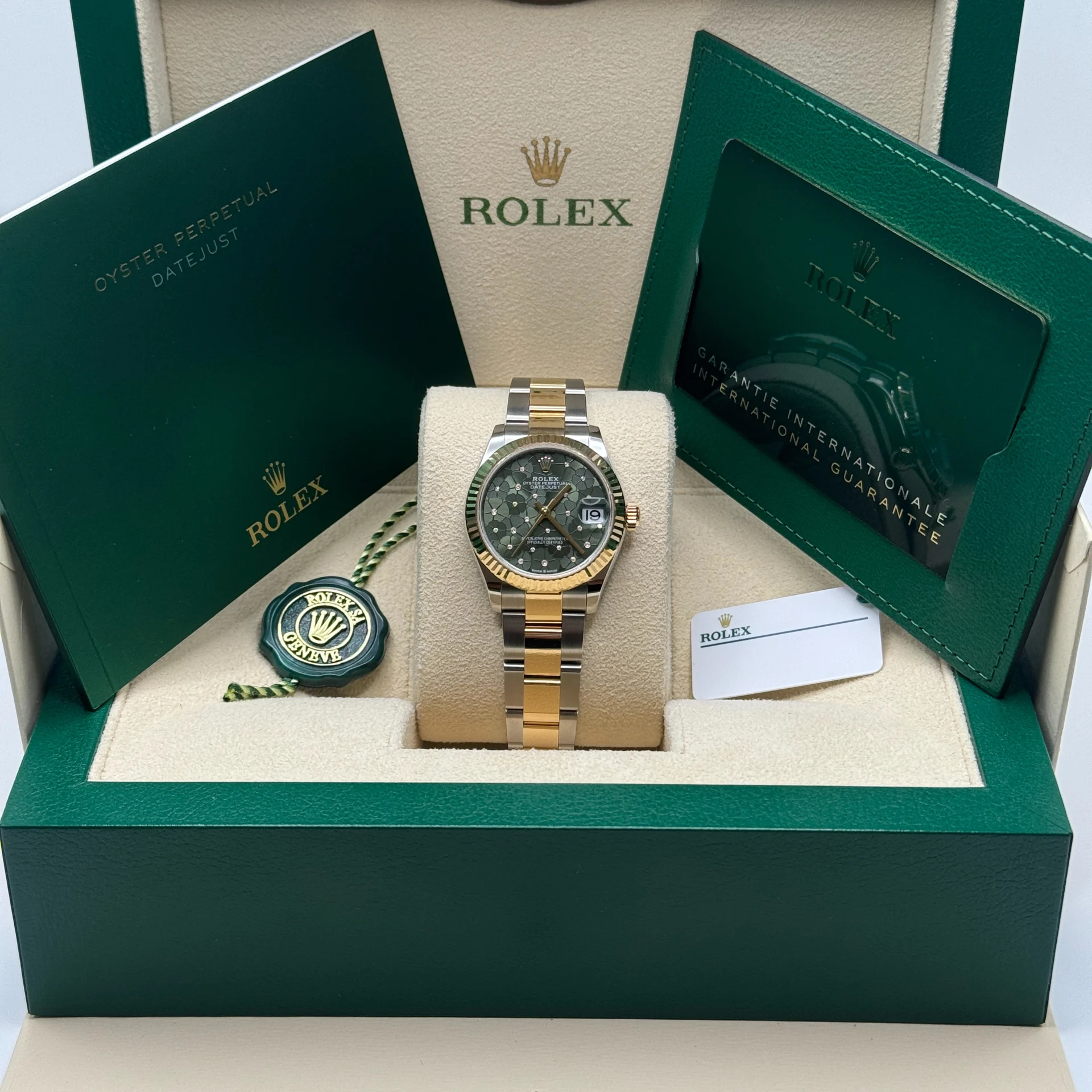 Rolex Datejust m278273-0031/0032 31mm Olive Green Floral Motif Dial Stainless Steel and Yellow Gold Oyster Watch