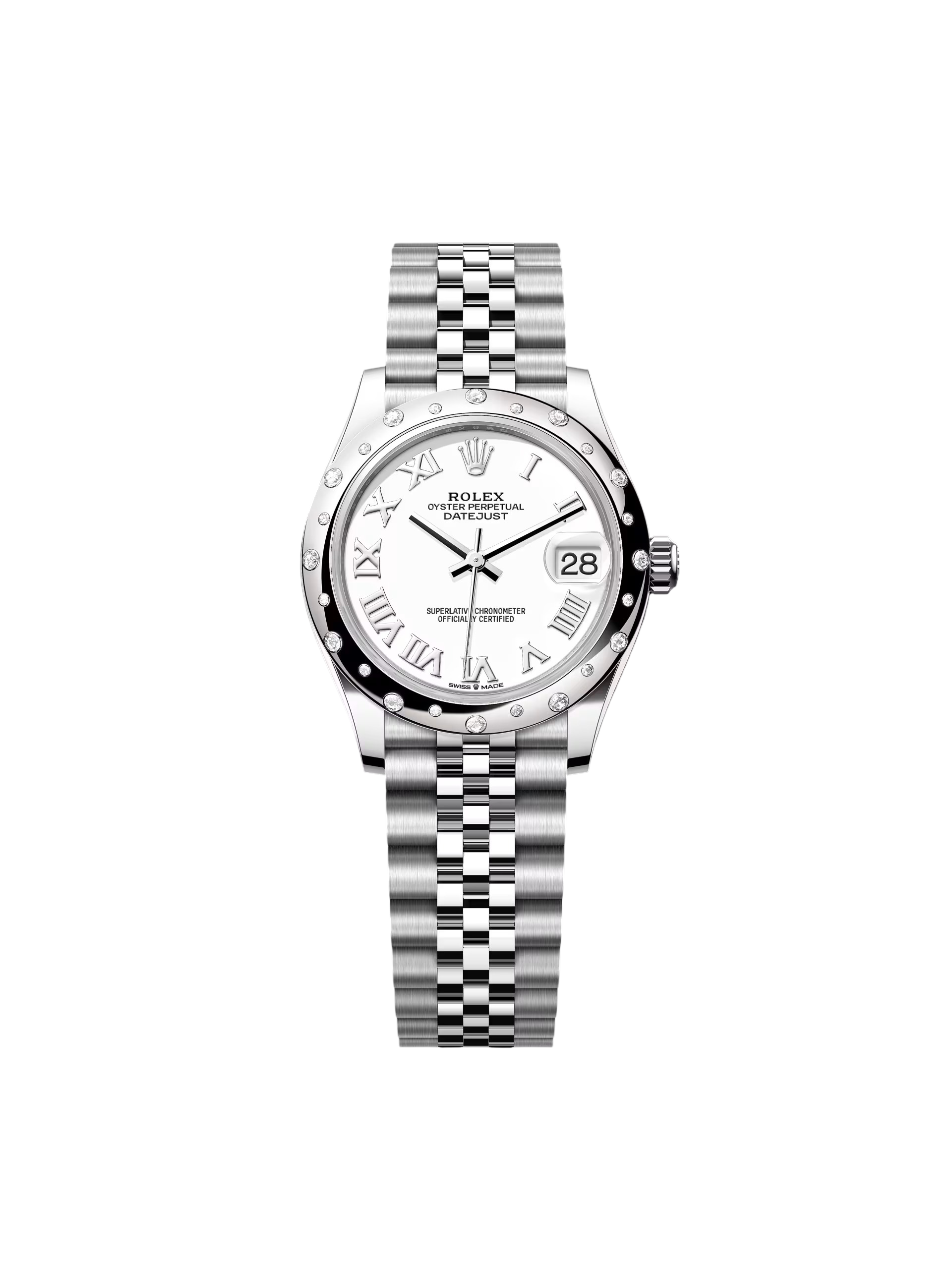Rolex Datejust m278344 White Dial 31mm Domed Diamond Oyster Watch