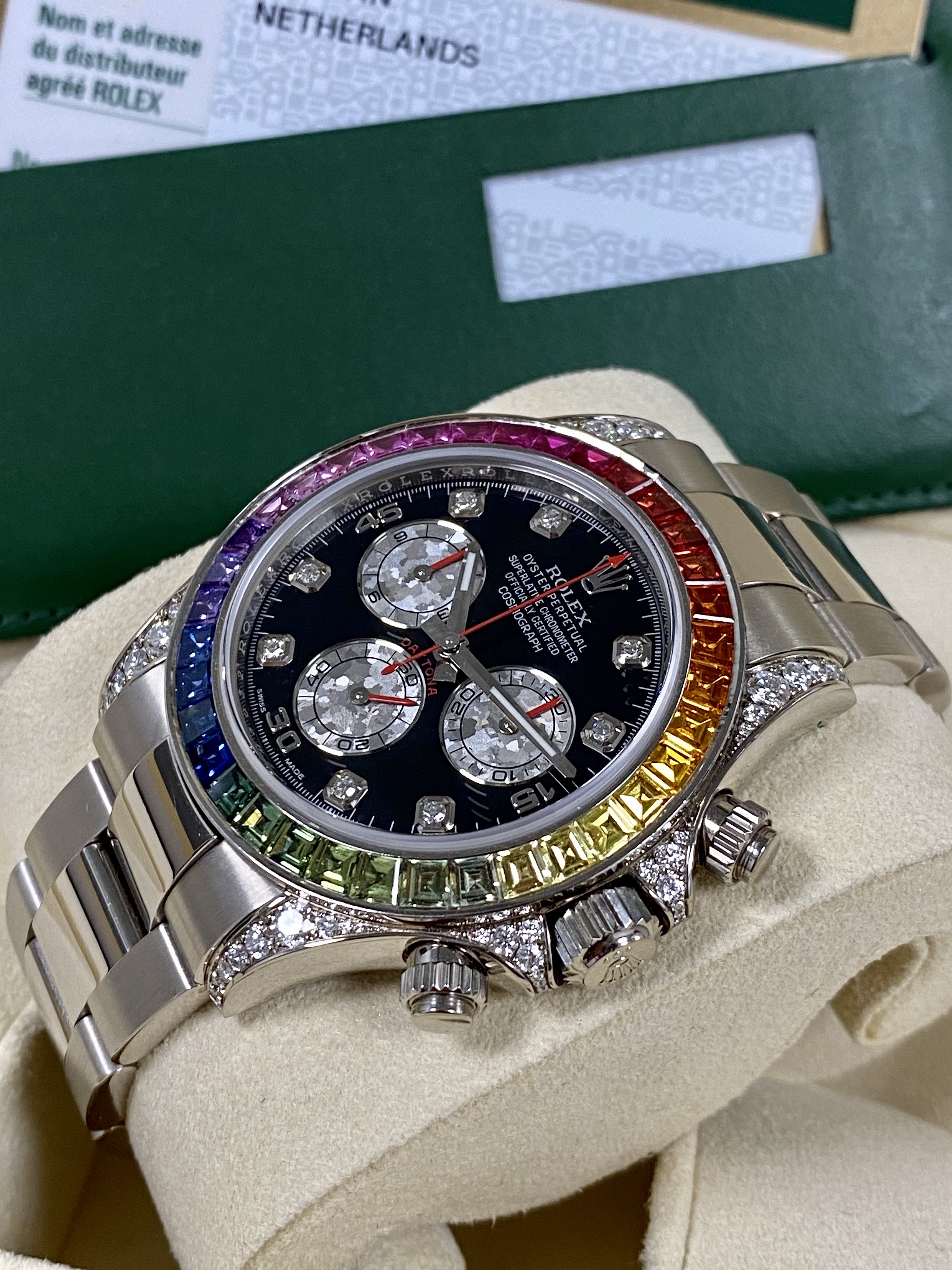 Rolex Daytona Cosmograph Daytona White Gold Rainbow Diamonds 40mm 116599RBOW Box & Papers