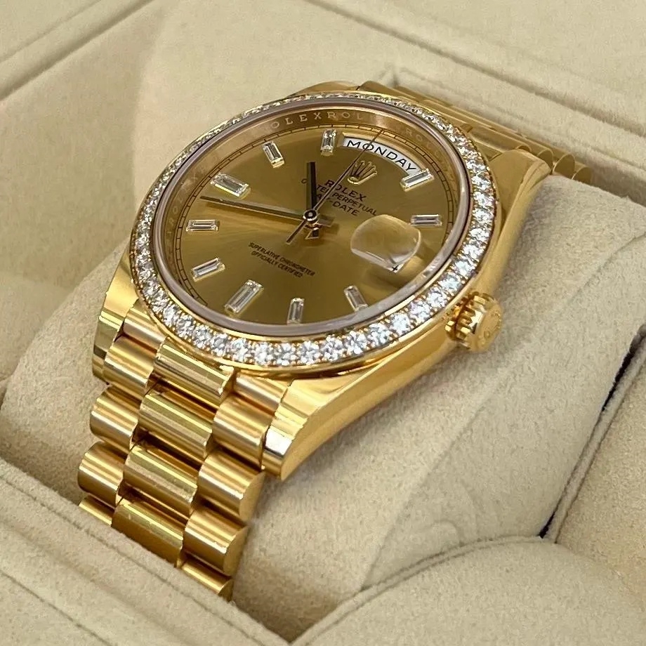 Rolex Day-Date 40mm Champagne Diamond Dial and Bezel Yellow Gold President Bracelet 228348RBR-0002