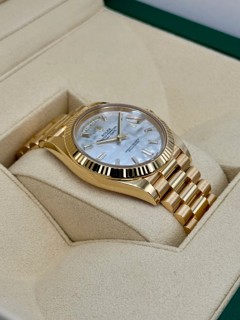 Rolex Day-Date 40mm Yellow Gold President  Mother of Pearl Diamond Baguette Dial - 228238