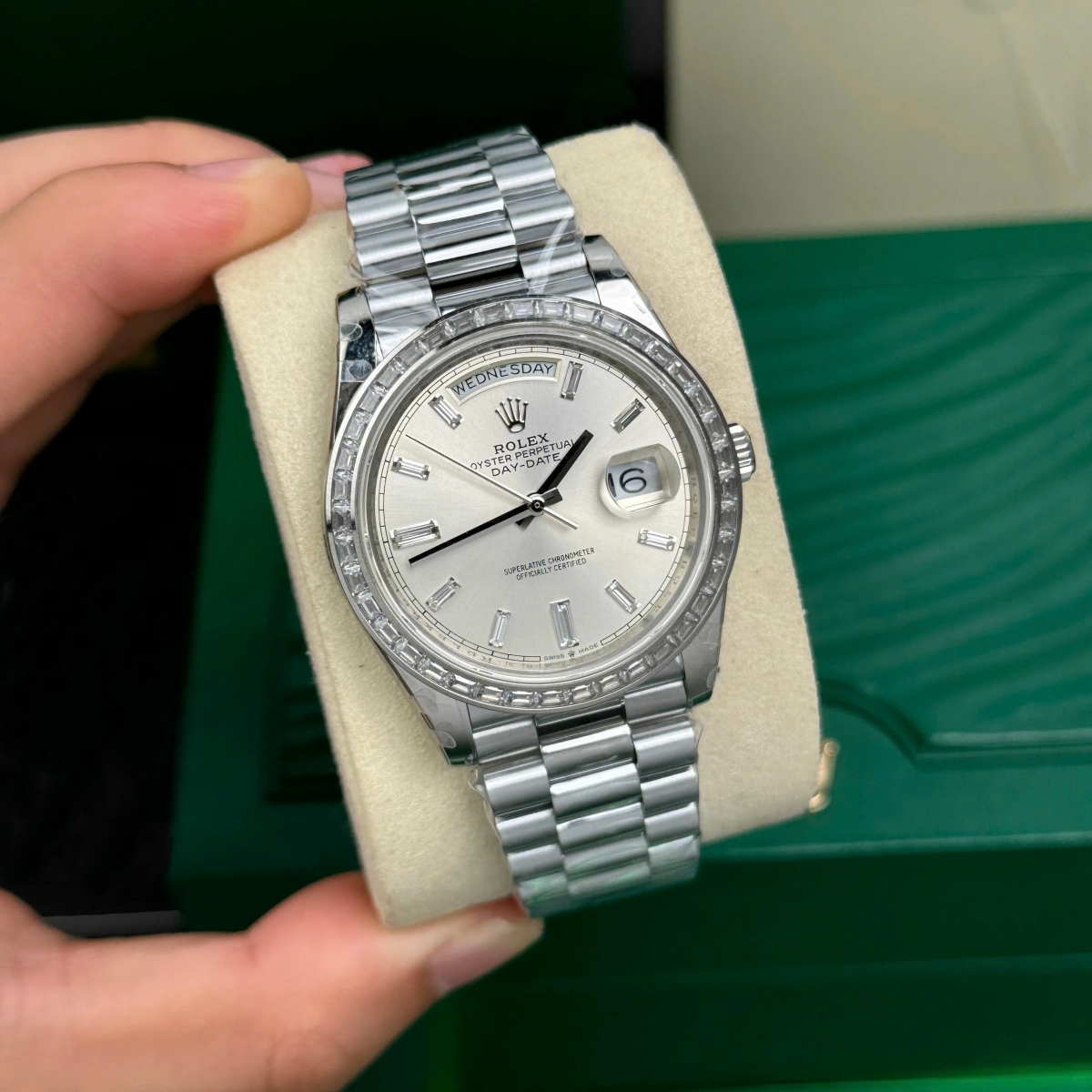 Rolex Day-Date 40mm 228396TBR-0011 Silver Diamonds Dial