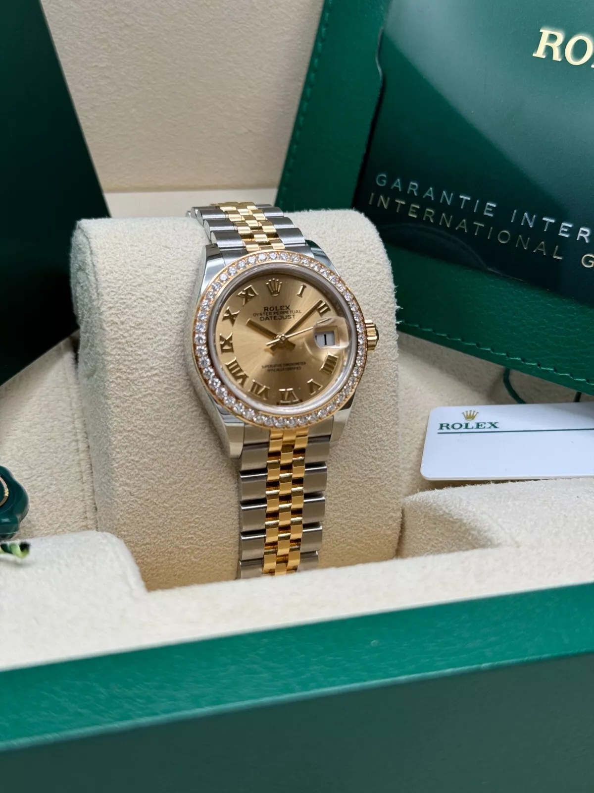Rolex Lady-Datejust 28mm 279383RBR Champagne Roman Dial Yellow Rolesor Oyster Bracelet