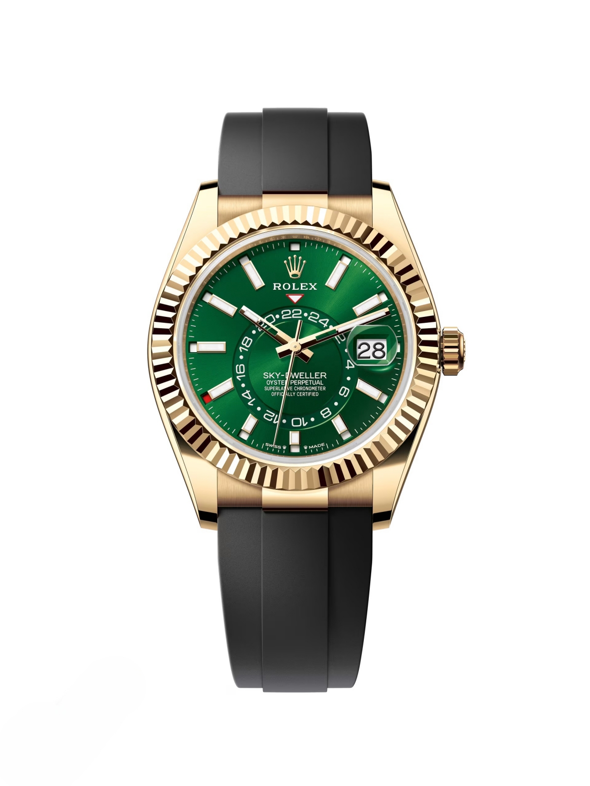 Rolex  Sky-Dweller 42mm 336238-0004 Yellow Gold Bright Green Dial Oysterflex
