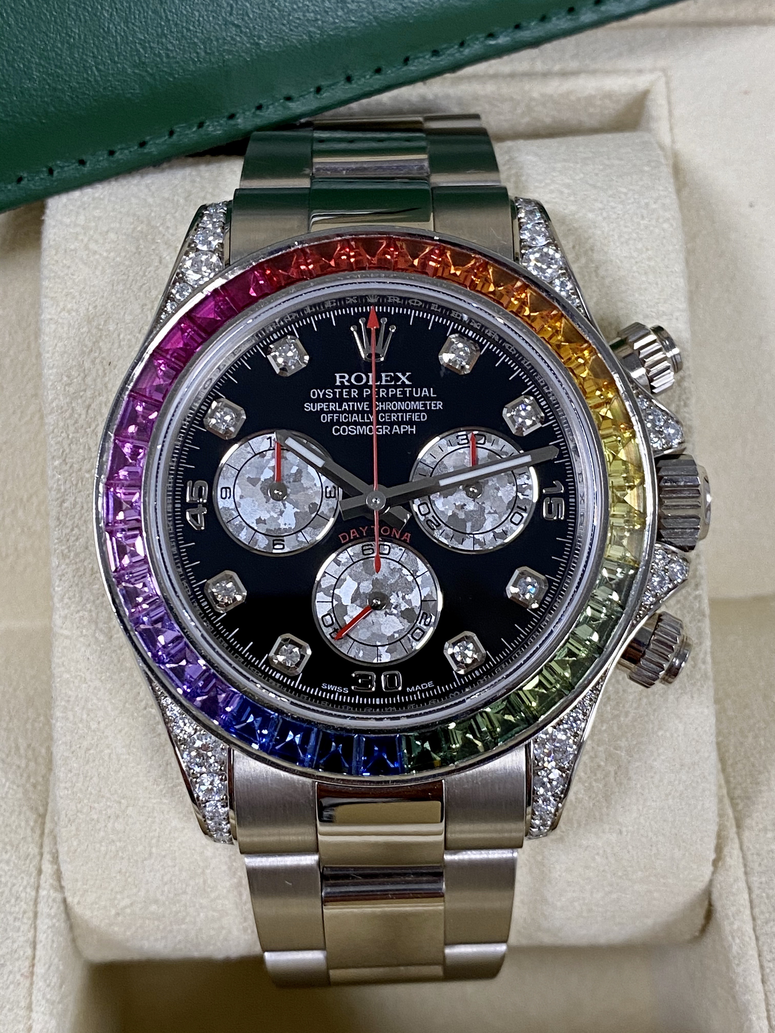 Rolex Daytona Cosmograph Daytona White Gold Rainbow Diamonds 40mm 116599RBOW Box & Papers